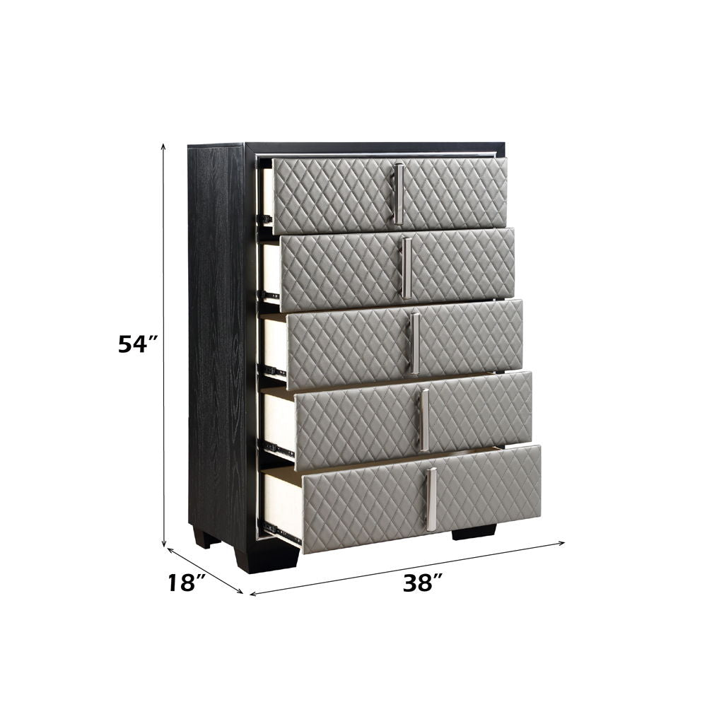 Nicola - Chest - Silver Synthetic Leather & Black