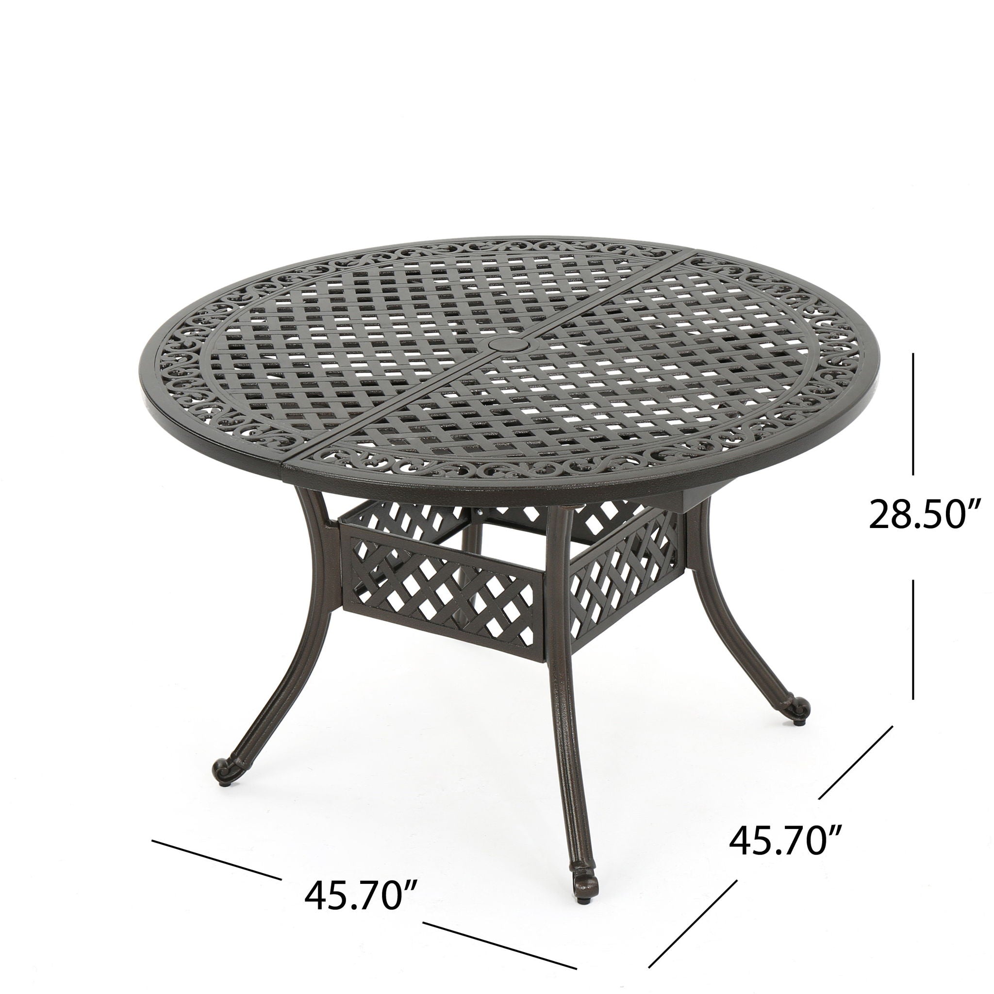 Outdoor Expandable Aluminum Dining Table With Latticework Details And Curvy Legs