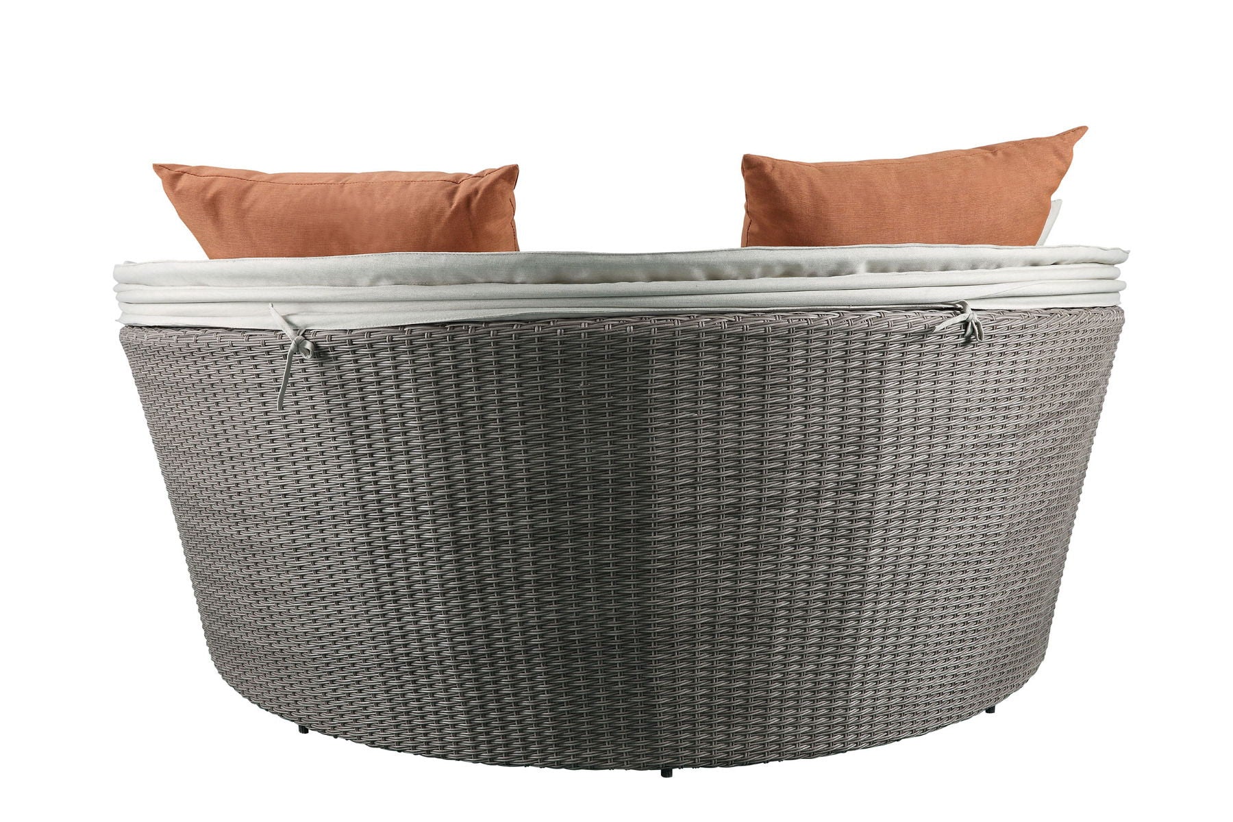 Salena - Patio Canopy Sofa With 4 Pillows & Ottoman - Beige Fabric & Gray Wicker