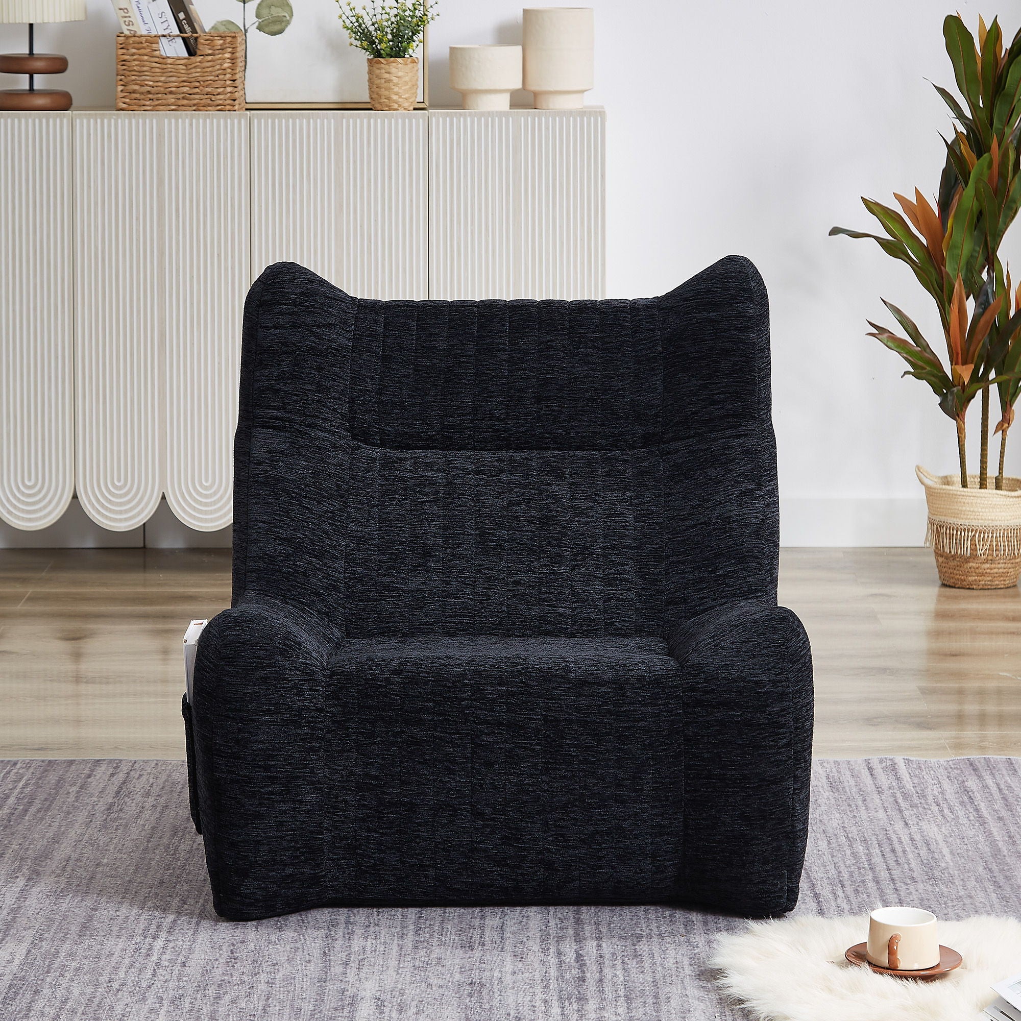 Bean Bag Chair With Armrests Oversized Comfy Beanbag Lounge Lazy Floor Sofa Accent Chair For Living Room - Black