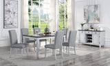 ACME Lanton - Dining Table - Marble & Antique White Finish | Meri Furniture