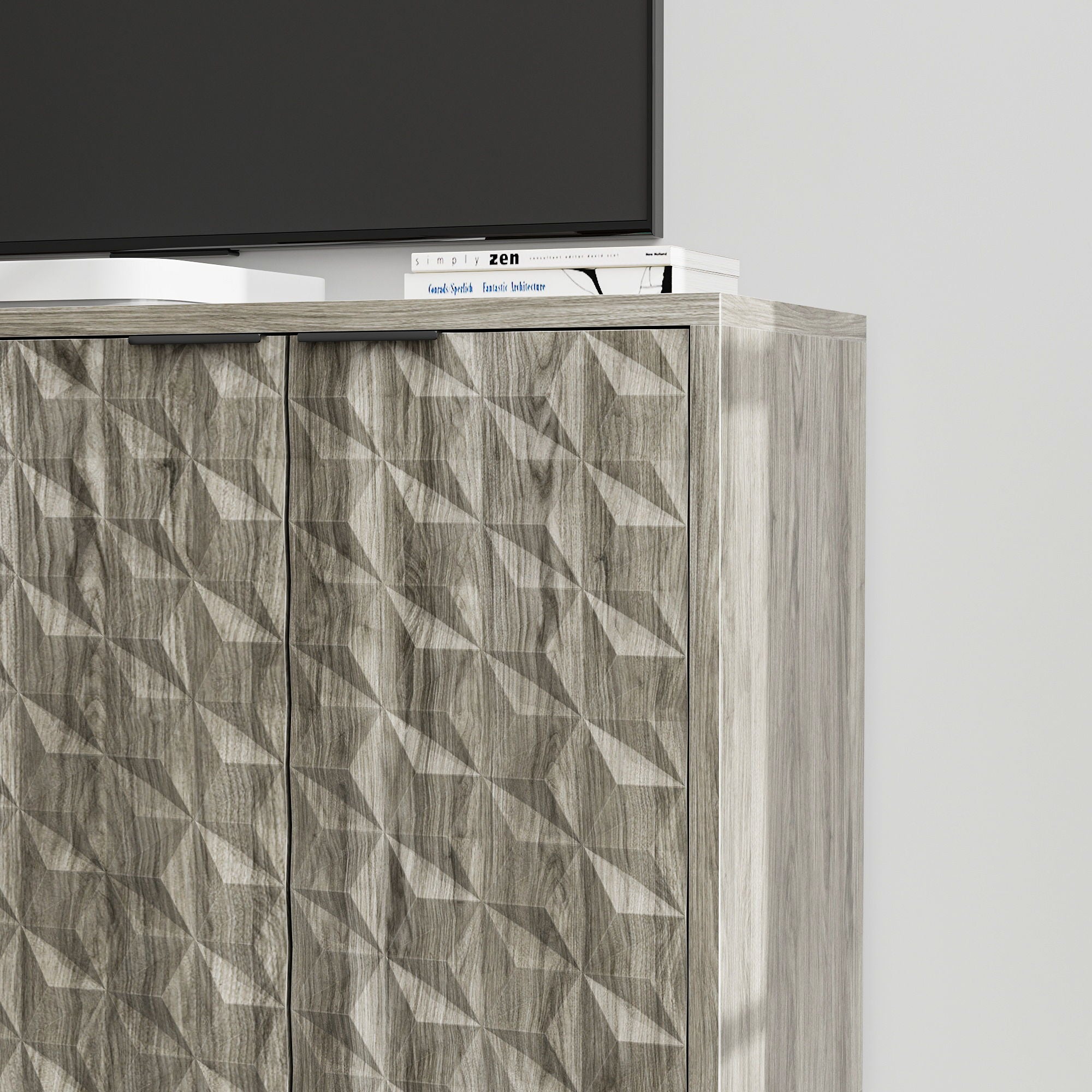 Modern Style Buffet Cabinet, Sideboard Buffet Cabinet With Storage, Storage Cabinet With 4 Diamond Shaped Relief Doors For Living Room, Dining Room, Entryway, Hallway, Kitchen - Gray - Gray