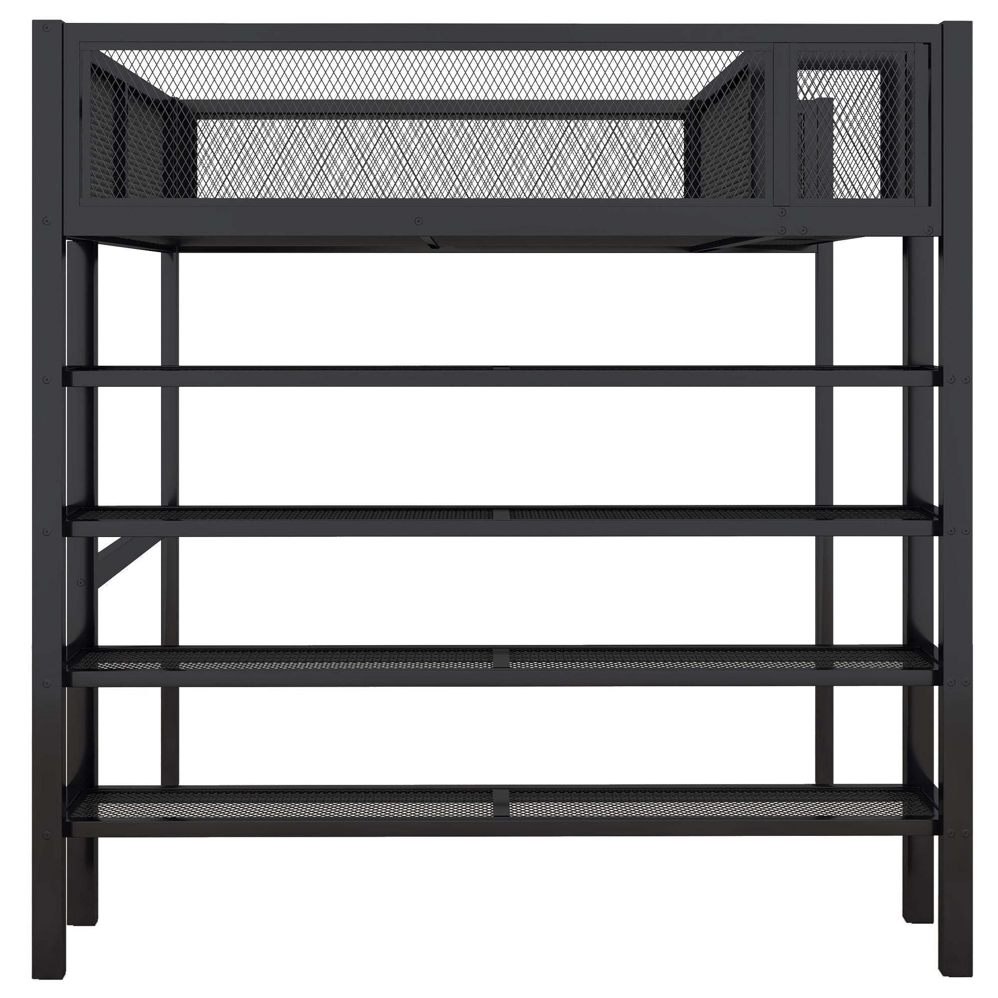Loft Bed With 4 Tier Shelves And Storage