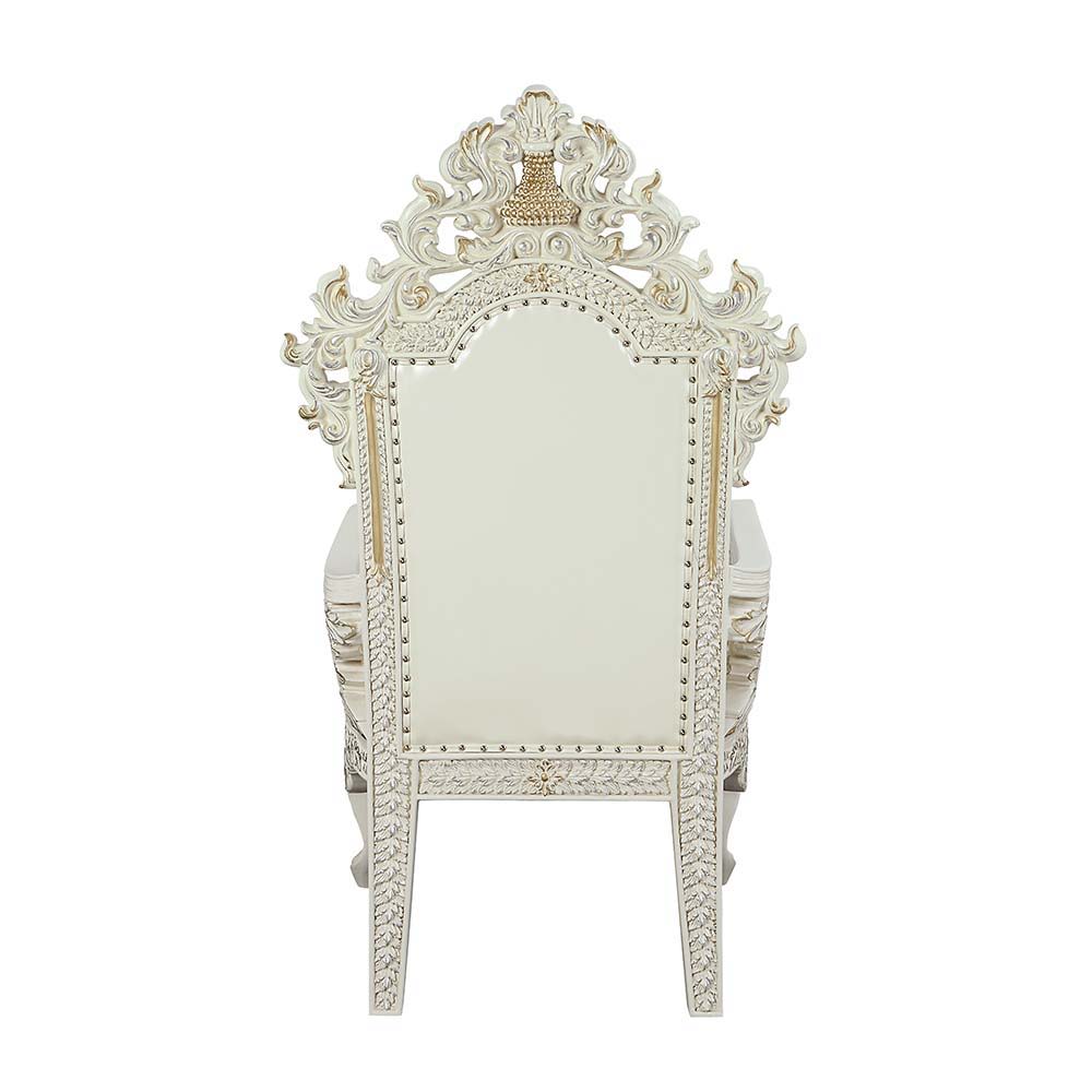ACME Adara - Dining Chair (Set of 2) - White PU & Antique White Finish | Meri Furniture