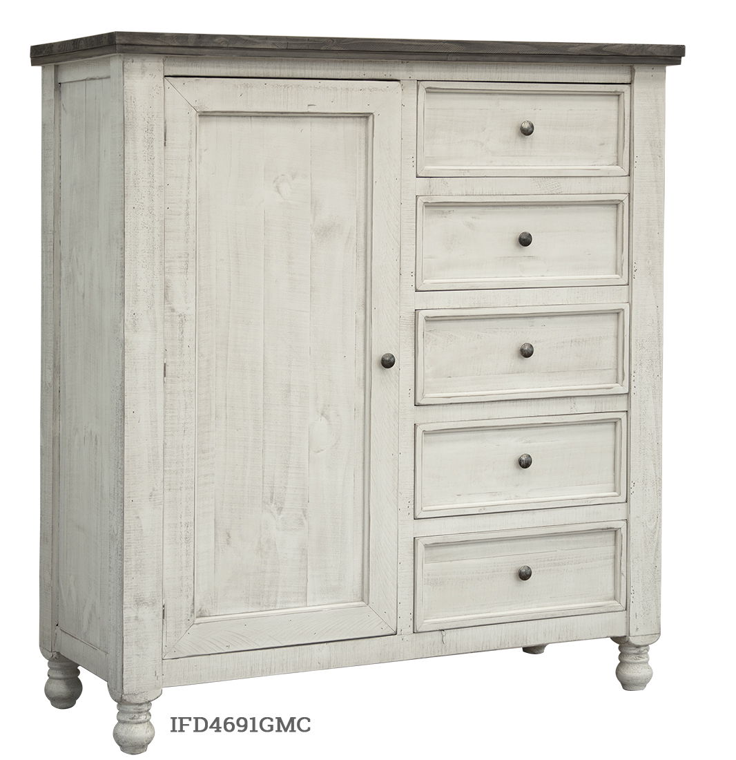 International Furniture Direct Stone - Chest With 5 Drawer / 1 Door - Antiqued Ivory / Weathered Gray | Meri Furniture