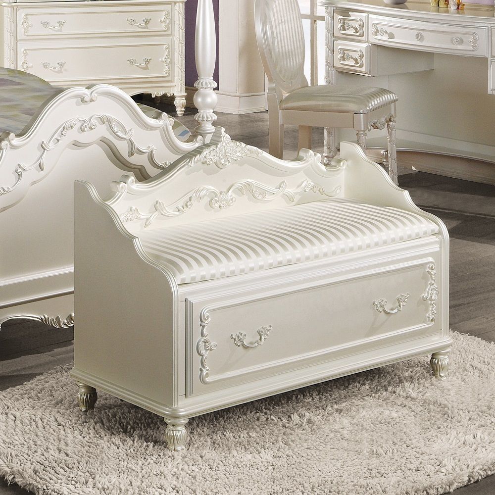 ACME Pearl - Bench With Storage - Pearl White | Meri Furniture