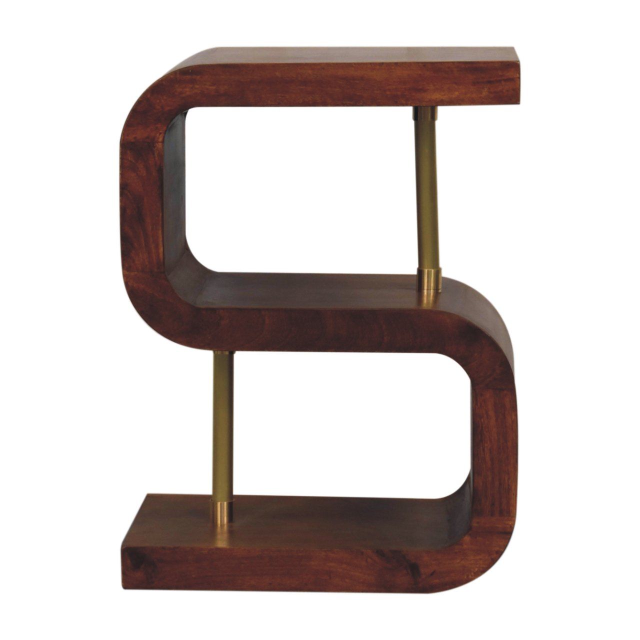 S Curve Brass Bedside Table - Dark Brown
