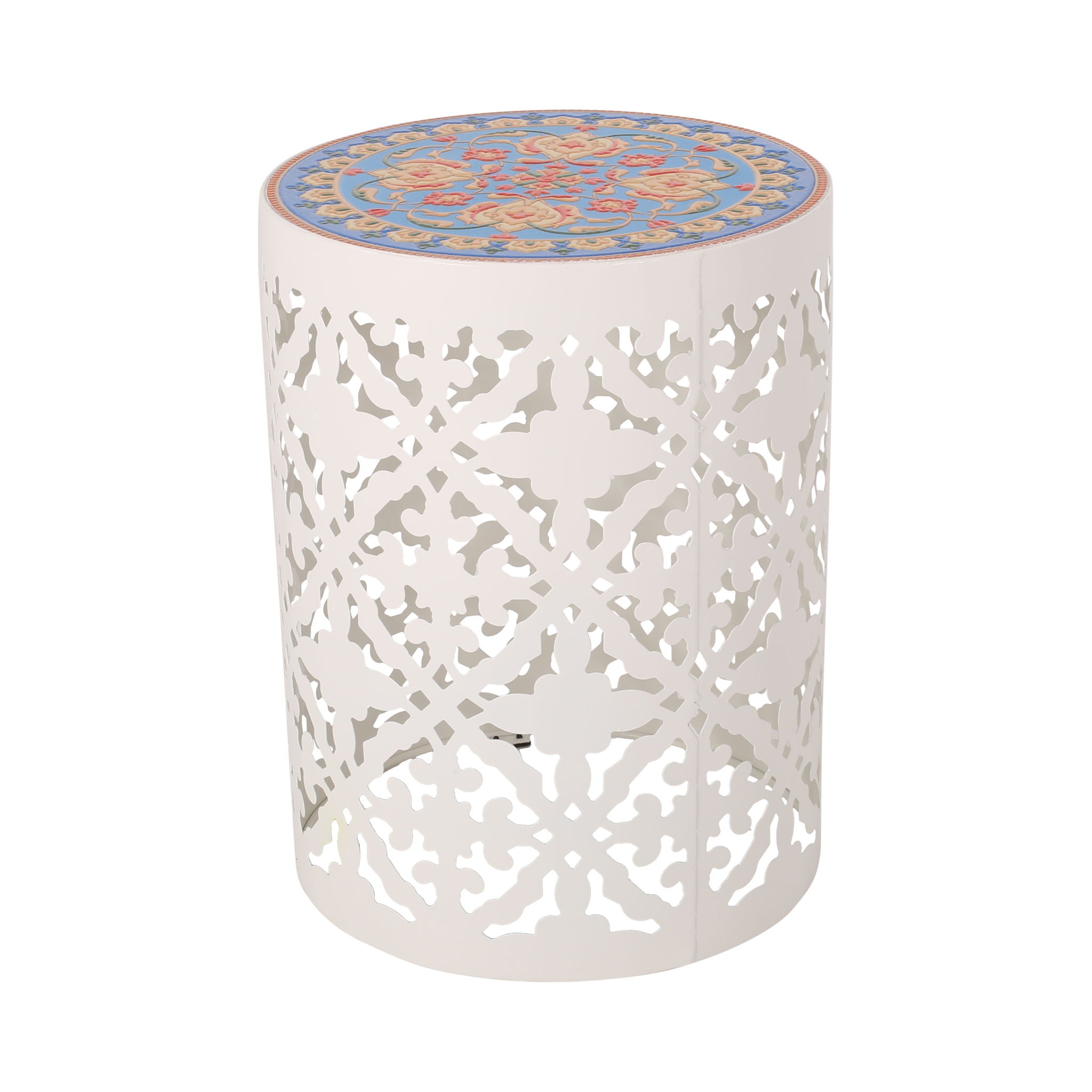 Airy - Outdoor Side Table With Lace Cut Design And Metal Frame