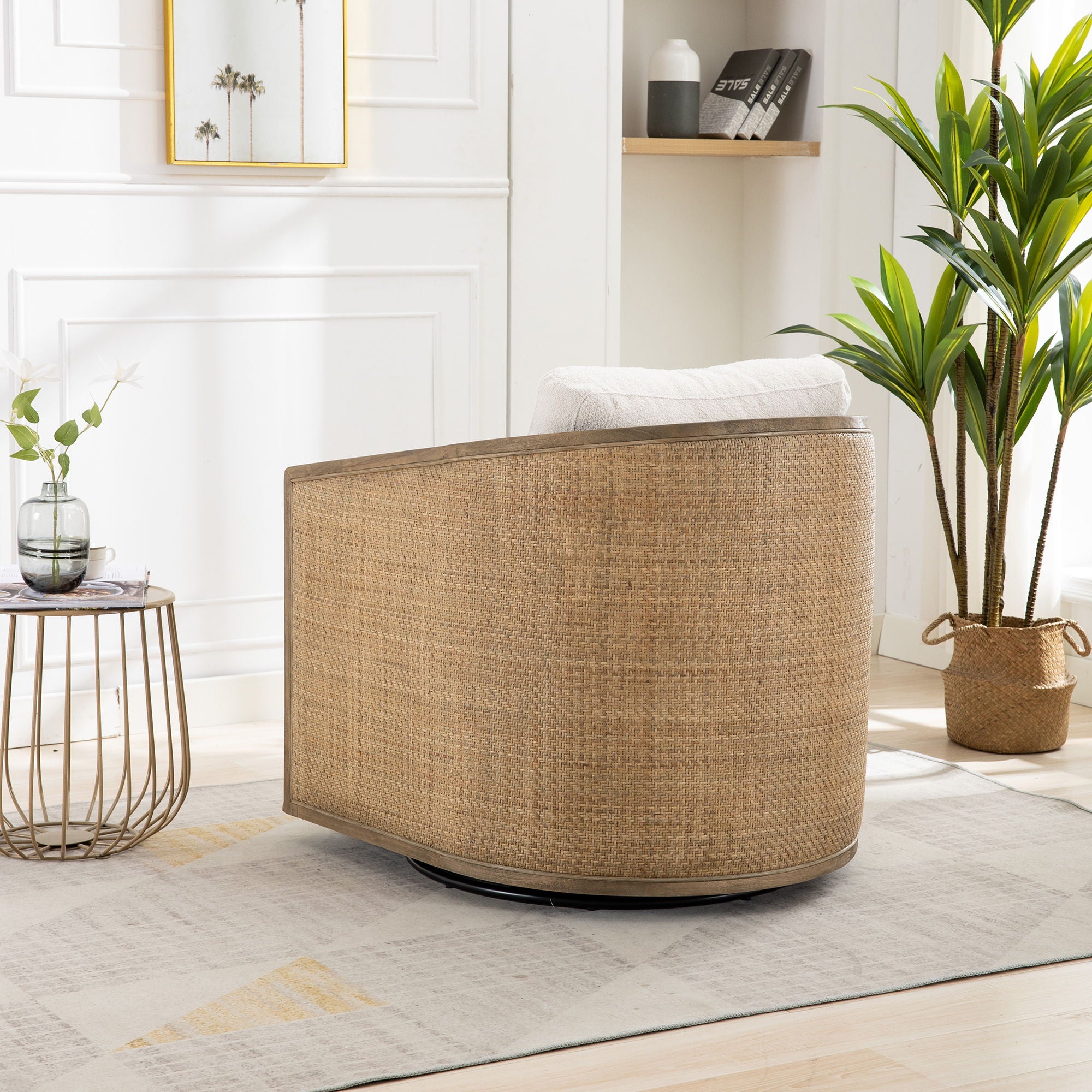 Barrel, Comfy Round Accent Sofa Chair With 360 Degree Swivel, Leisure Arm