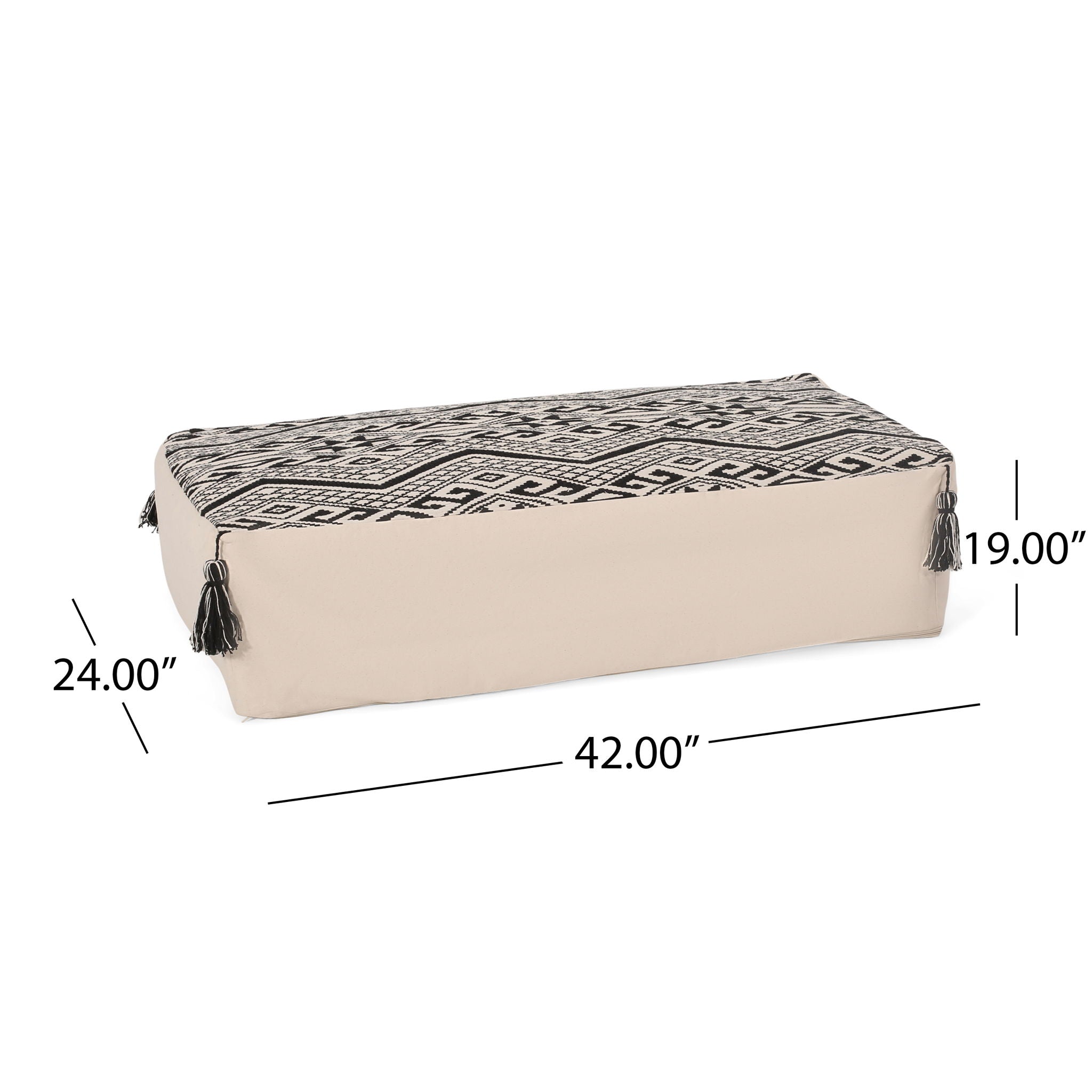 Kiki - Rectangular Pouf Ottoman Floor Cushion Natural - Black