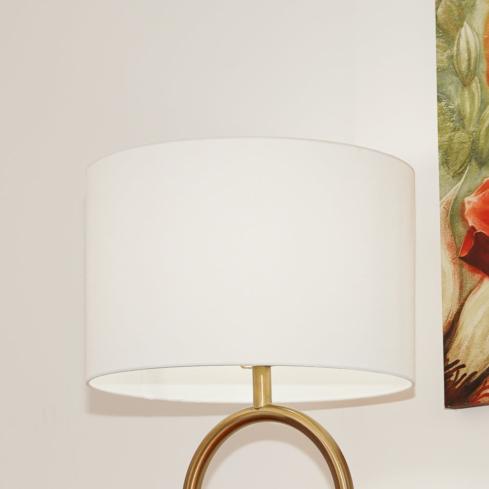 Vivid - Ring Base Floor Lamp With Large Drum Shade - Antique Brass / White