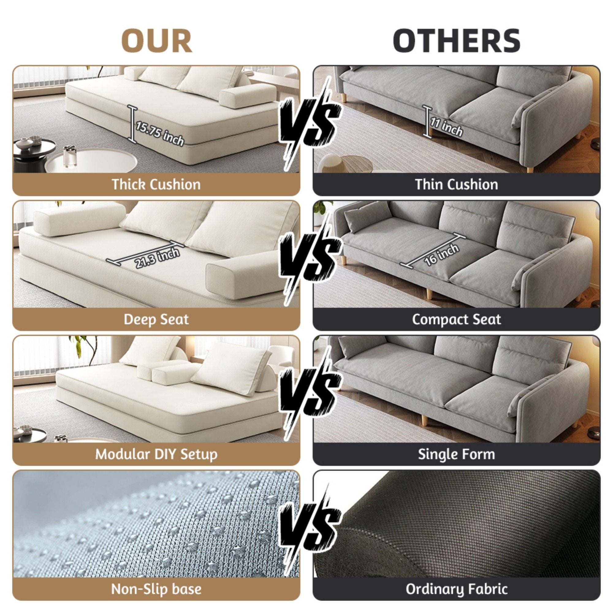 Multifunctional Convertible Sofa Bed With 2 Tumbler Backrests And 2 Pillows, Deep Seat Couch