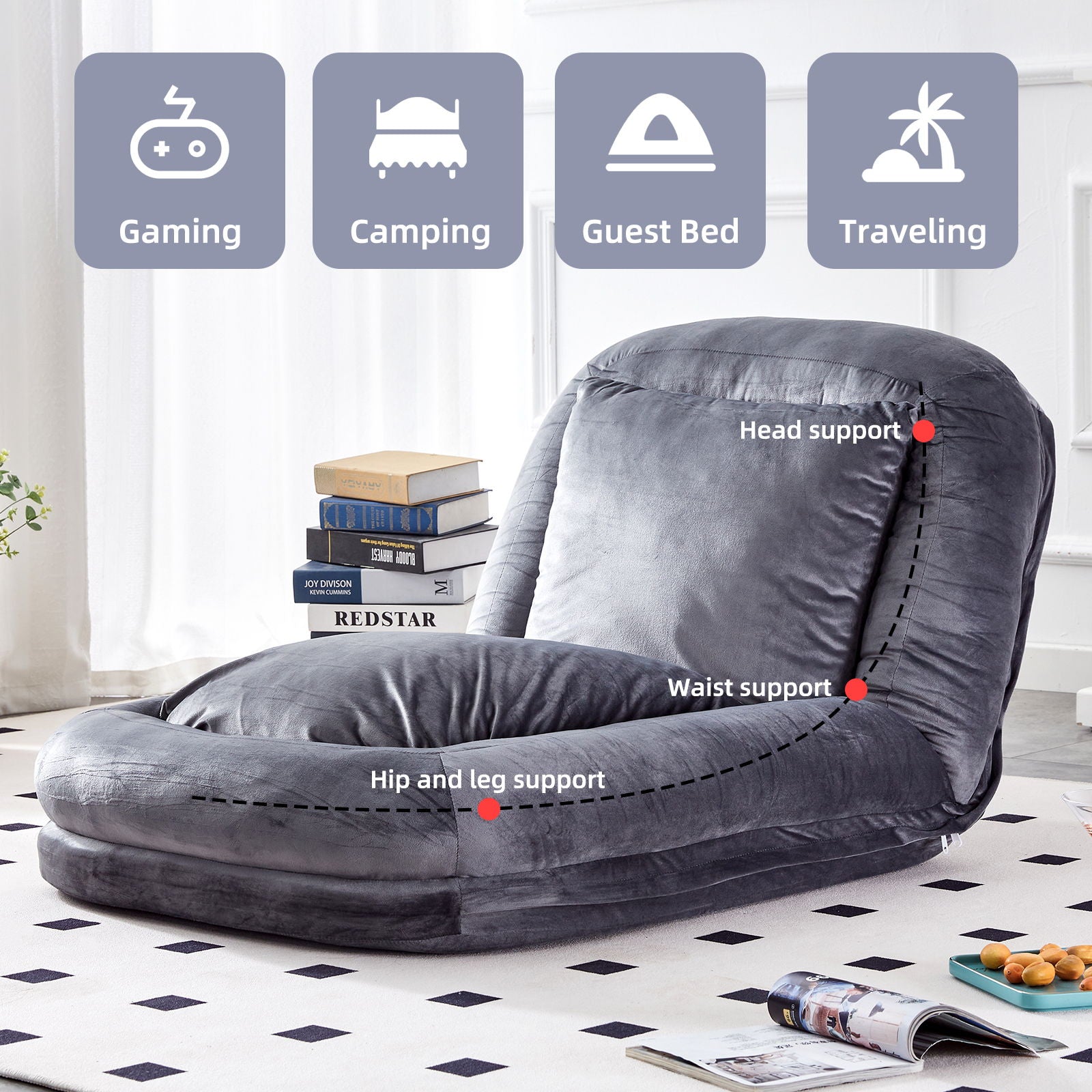 Contemporary Folding Sofa Chair With 5 Adjustable Positions For Gaming, Meditation, And Relaxation