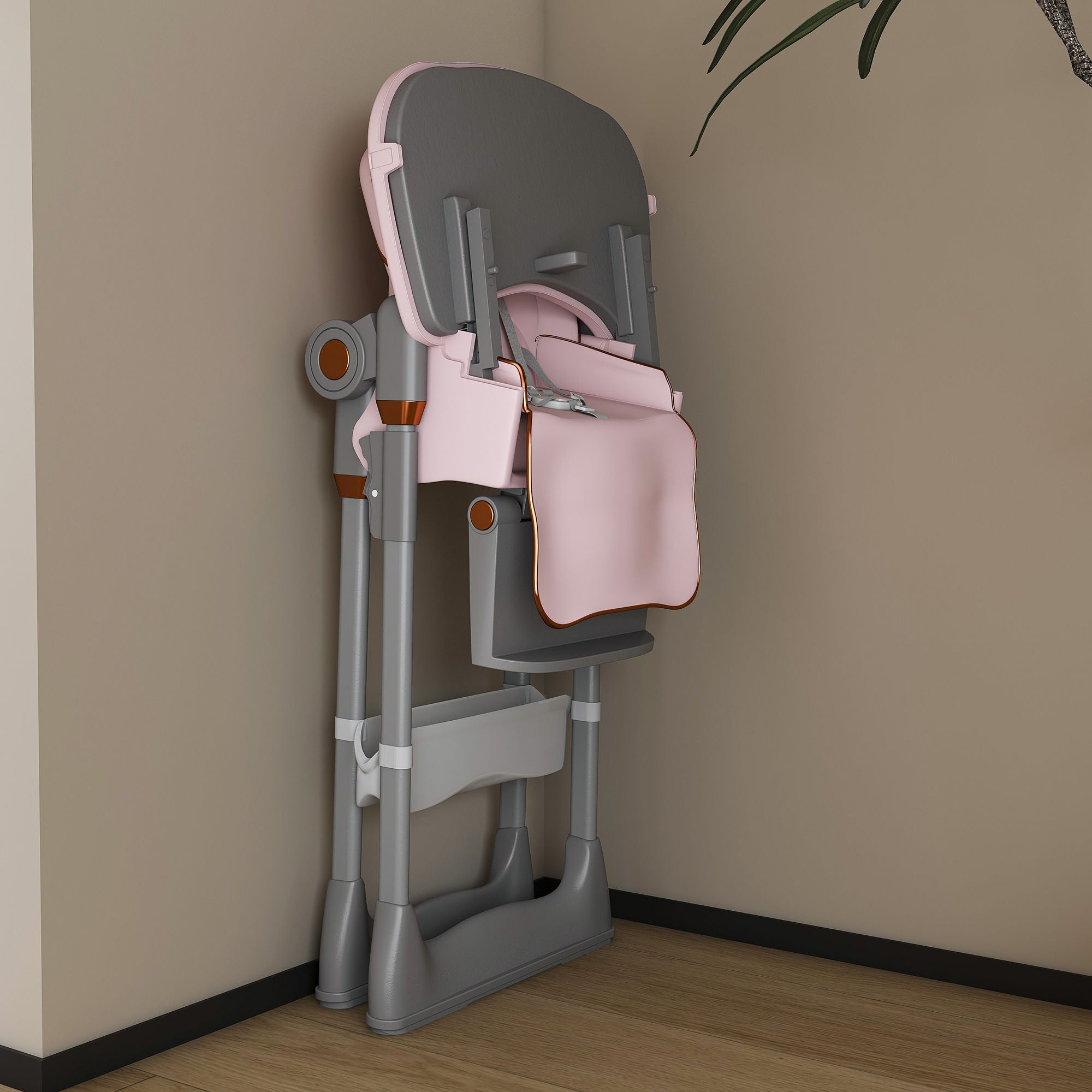 Adjustable Baby High Chair 0-6 Years, Portable Infant Feeding Seat With Safety Belt, Silent Lockable Wheels