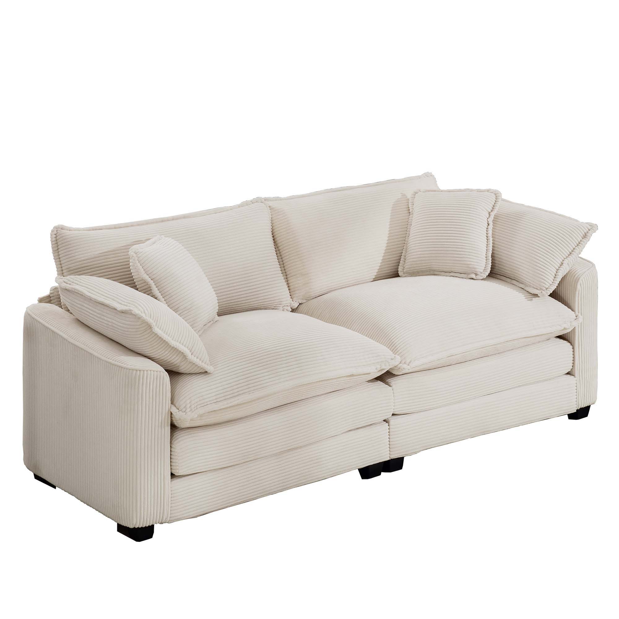 Modern 2 Seater With 4 Pillows, Upholstered Deep Seating Loveseat