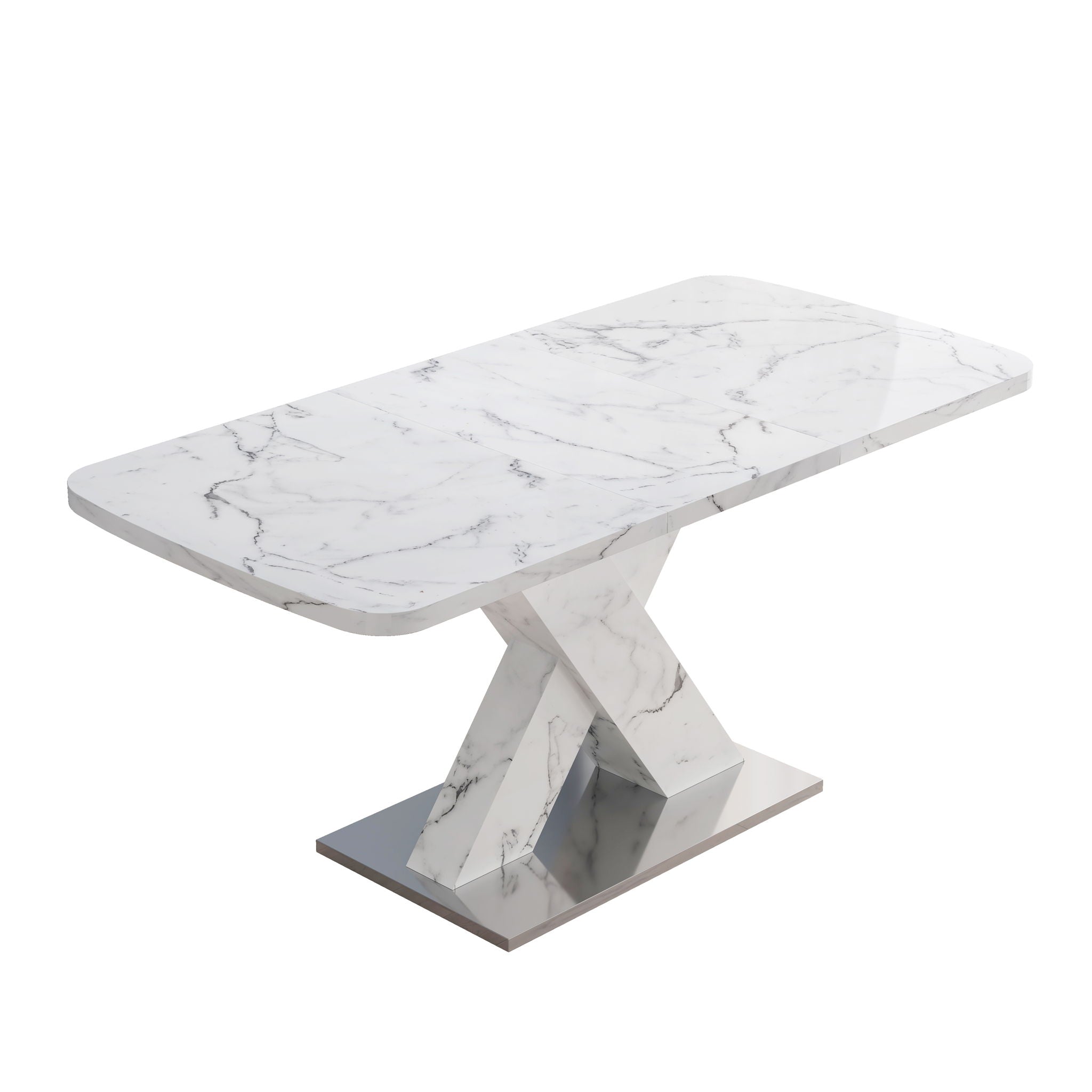 Modern Rectangle Dining Table With Stretchable TopAnd X Shape Legs