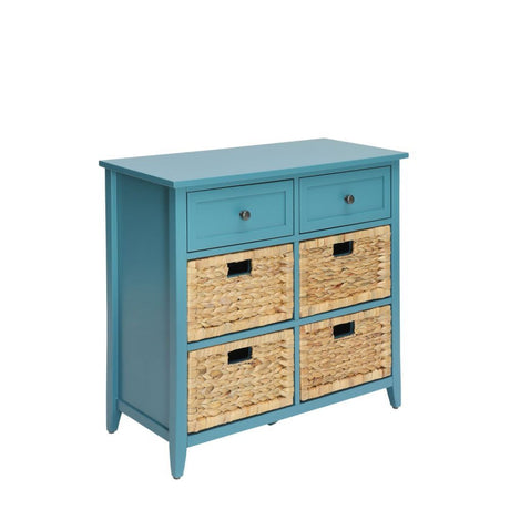 Get exceptional value on this transitional Filbert chest. Featuring a rich finish, the drawers and open compartment spaces give plenty of room for storage. The table looks great with or without the included wicker crate baskets. Some Assembly Required.