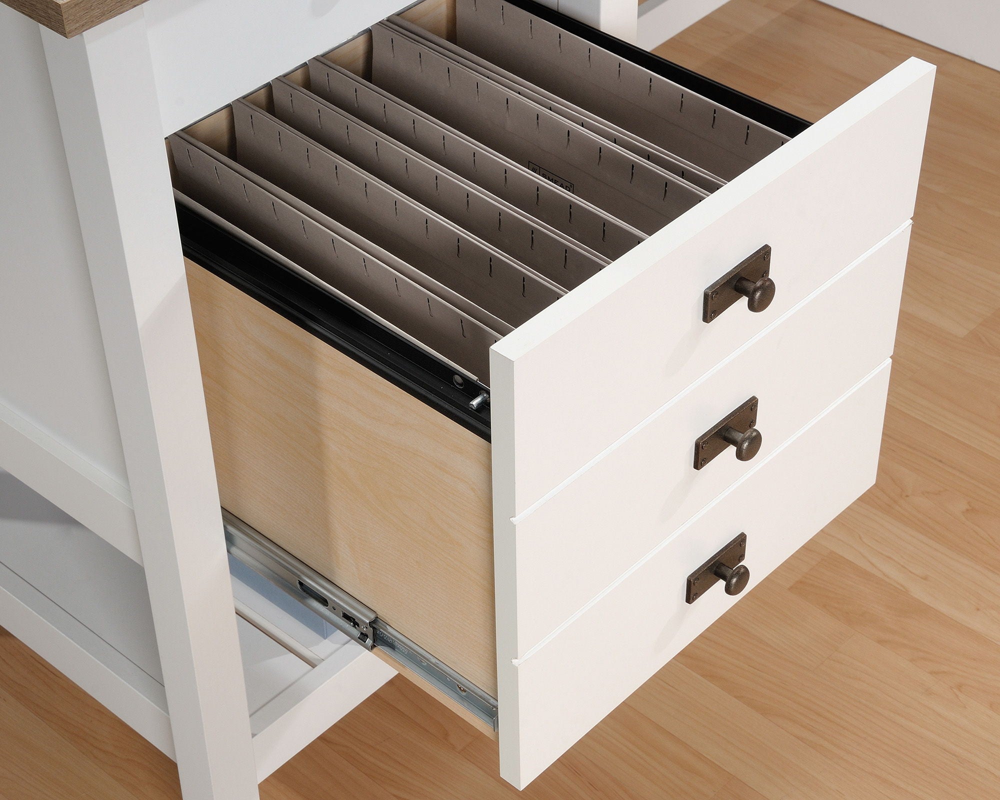 White L-Shaped Desk with Oak Finished Top