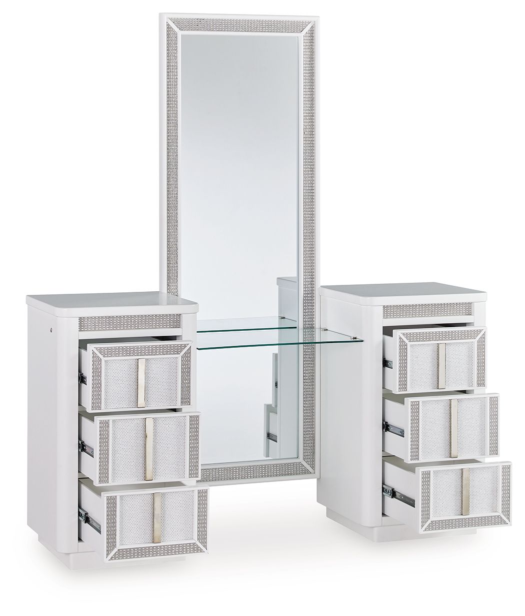 Signature Design by Ashley® Chalanna - White - Vanity With Mirror | Meri Furniture