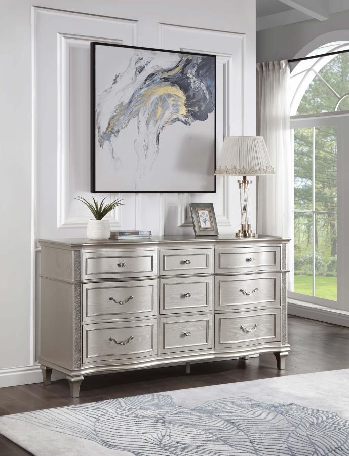 Coaster Fine Furniture Evangeline - 9-Drawer Dresser - Silver Oak | Meri Furniture