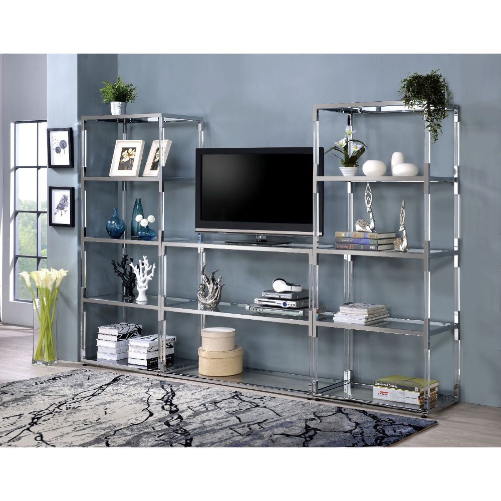 ACME Raegan - TV Stand - Clear Acrylic, Chrome & Clear Glass | Meri Furniture