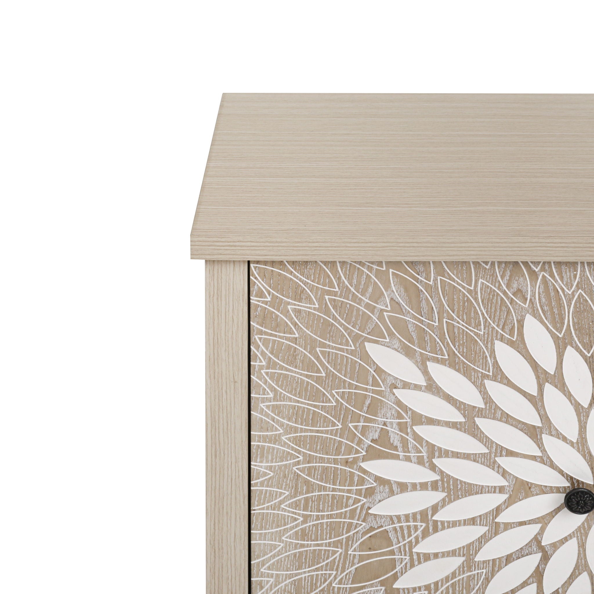 2 Door Carved Storage Cabinet With Adjustable Shelf, Accent Furniture