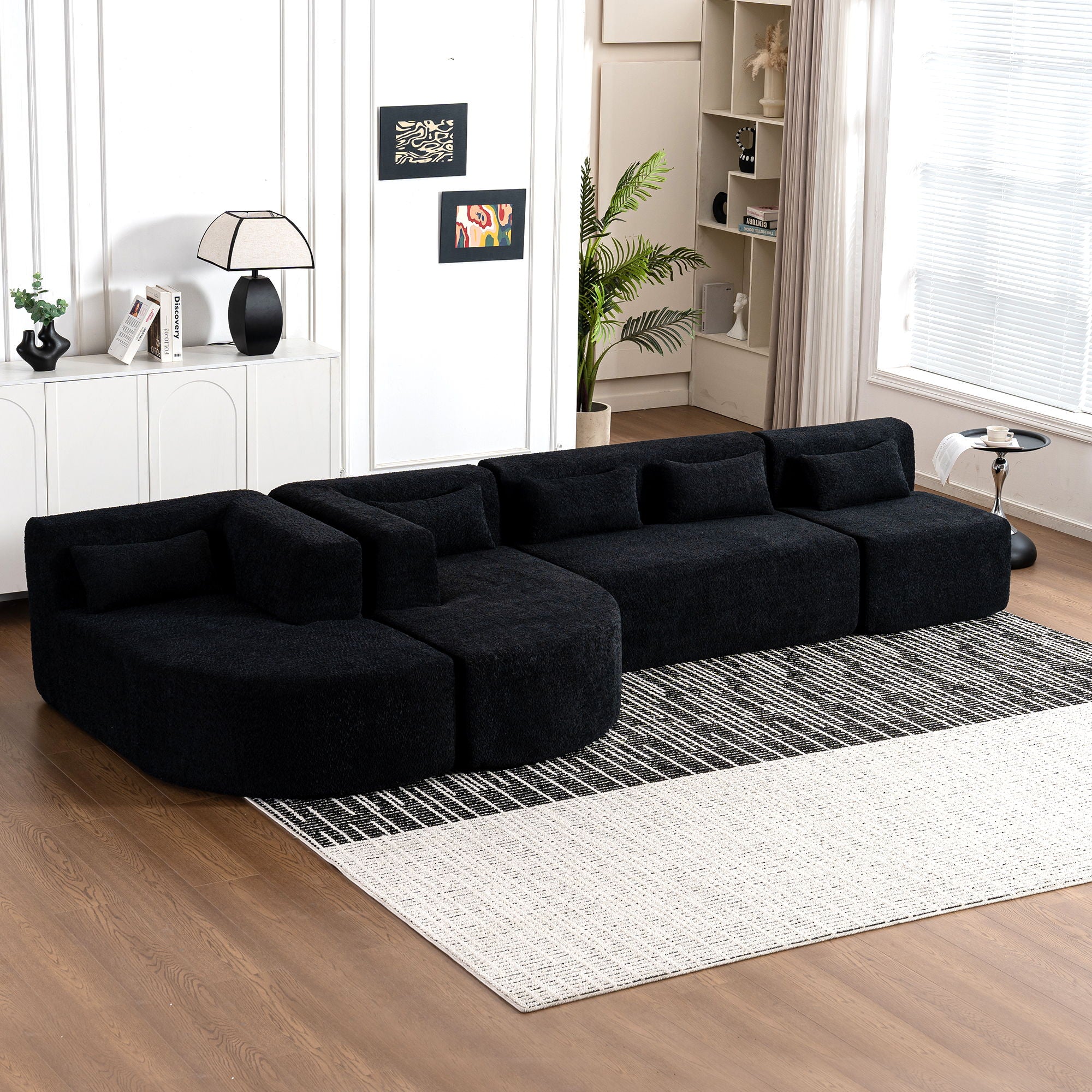 Upholstered Sofa Free Combined Sofa Couch With 2 Chaise Lounge And Five Back Pillows For Living Room