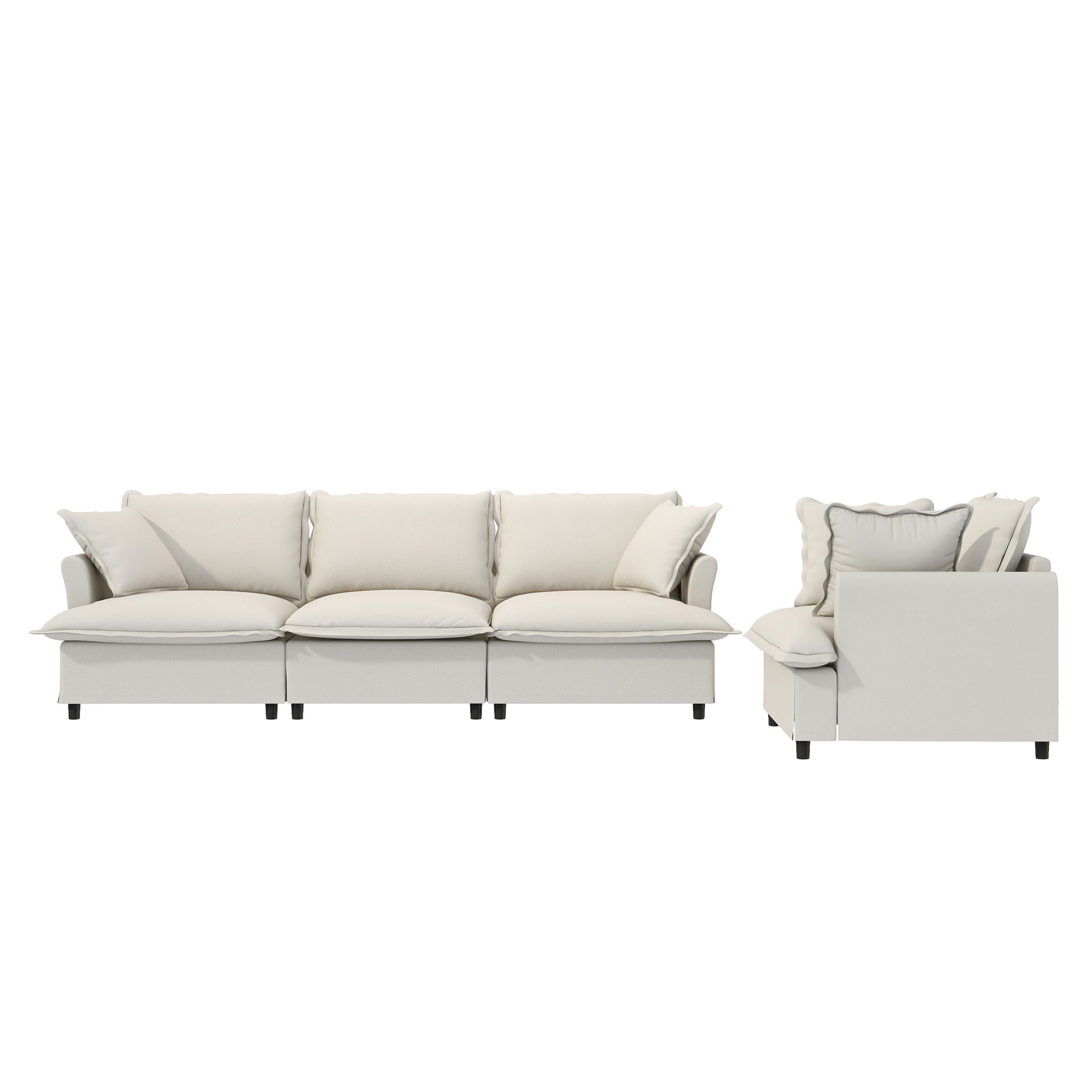 Living Room Set Modular Sectional Couch, Upholstered Sofa & Armchair & Movable Ottoman