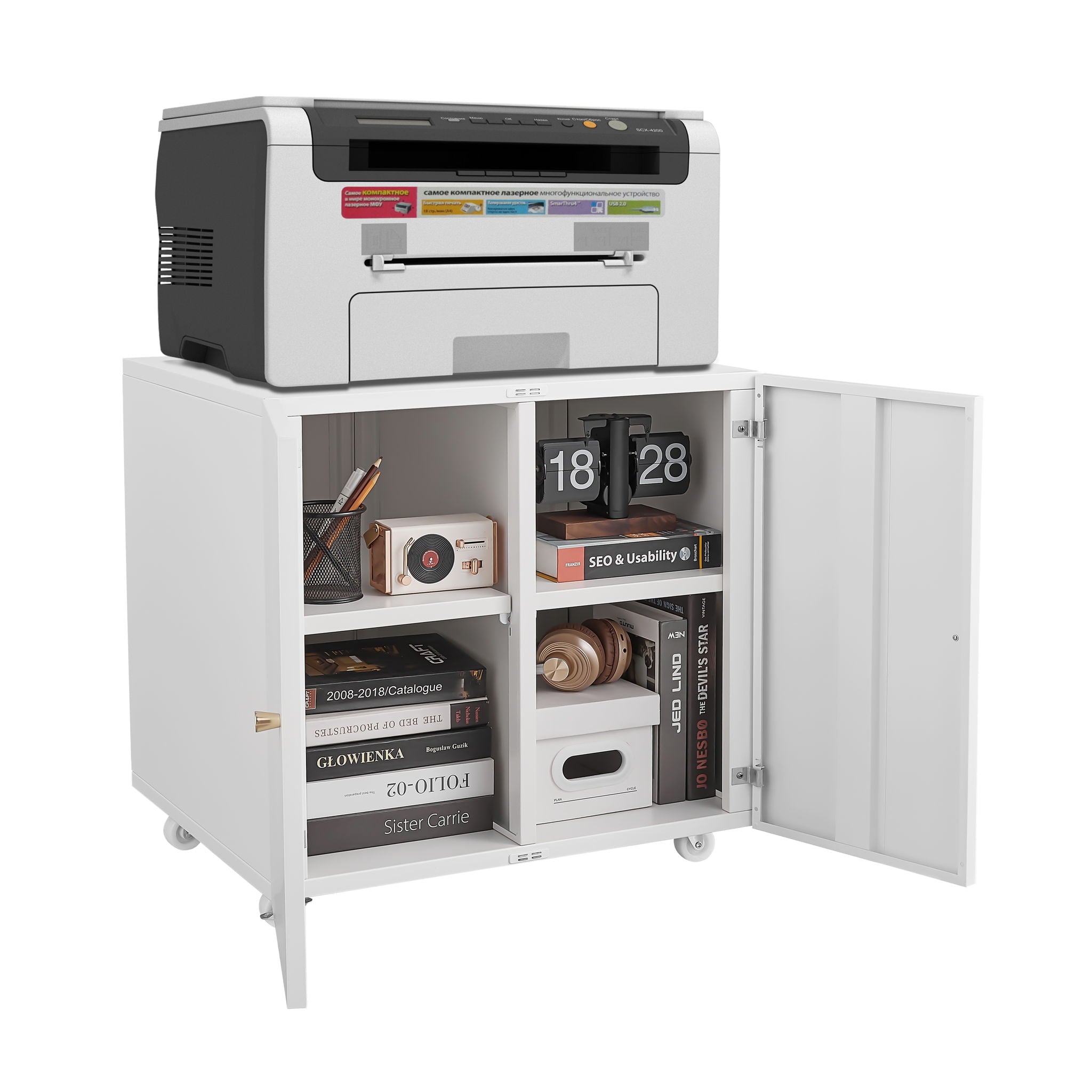 Office Furniture Copier Cabinet 2 Door Steel Copier Stand Mobile Pedestal File Printer Stand
