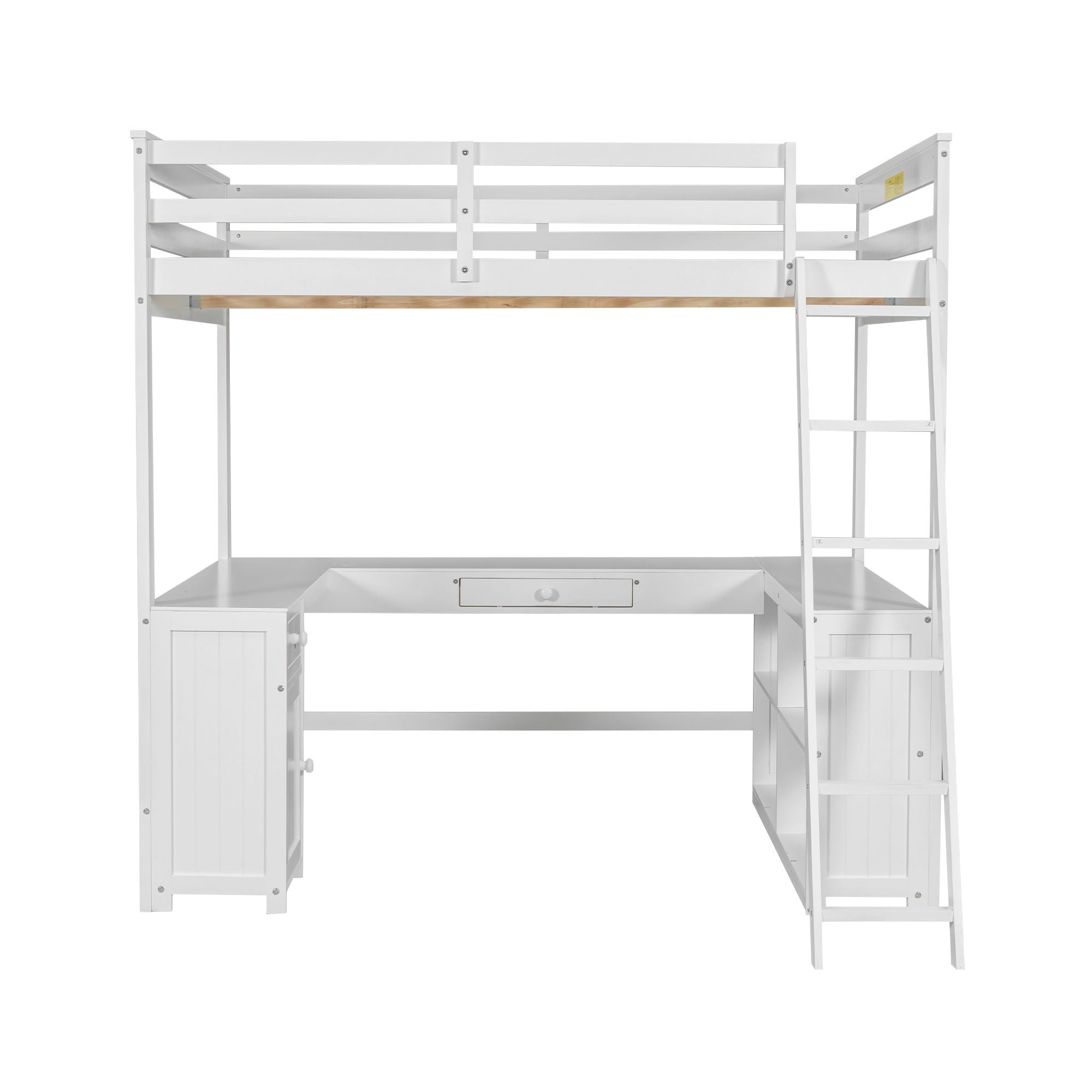 Loft Bed With U-Shaped Desk, Drawers, And Storage Shelves