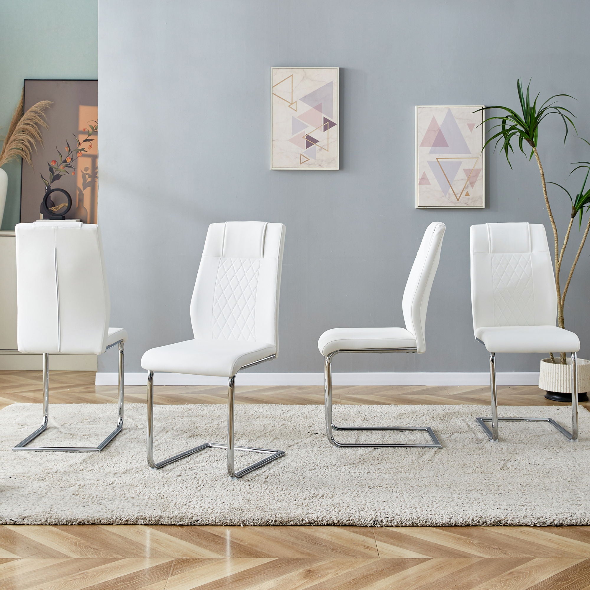 Modern Dining Chairs With Padded Seat, Metal Legs