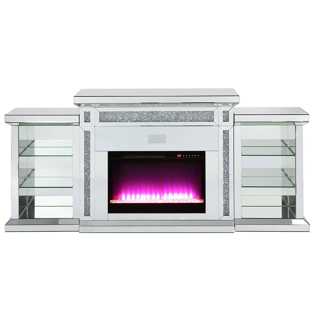 Noralie - Fireplace With LED & Bluetooth - Mirrored & Faux Diamonds
