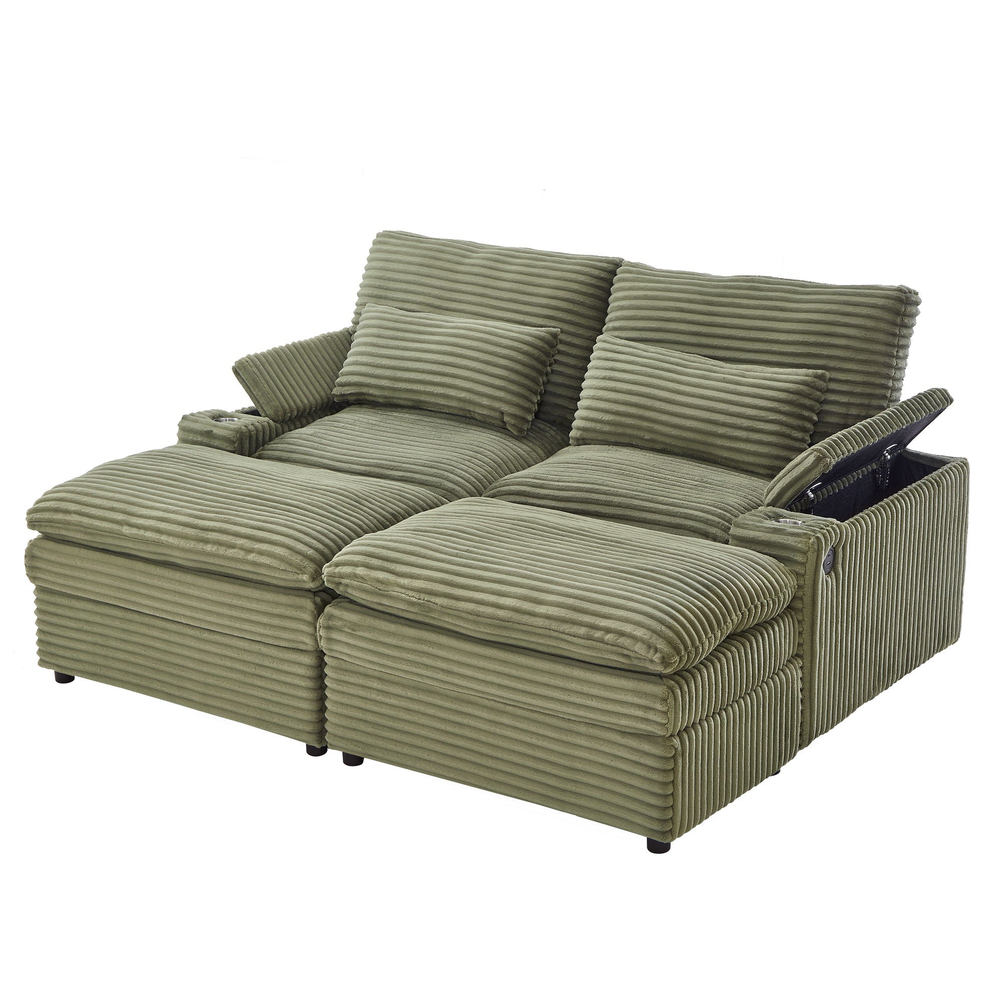 Convertible Loveseat Sofa With Storage And USB Ports - Green
