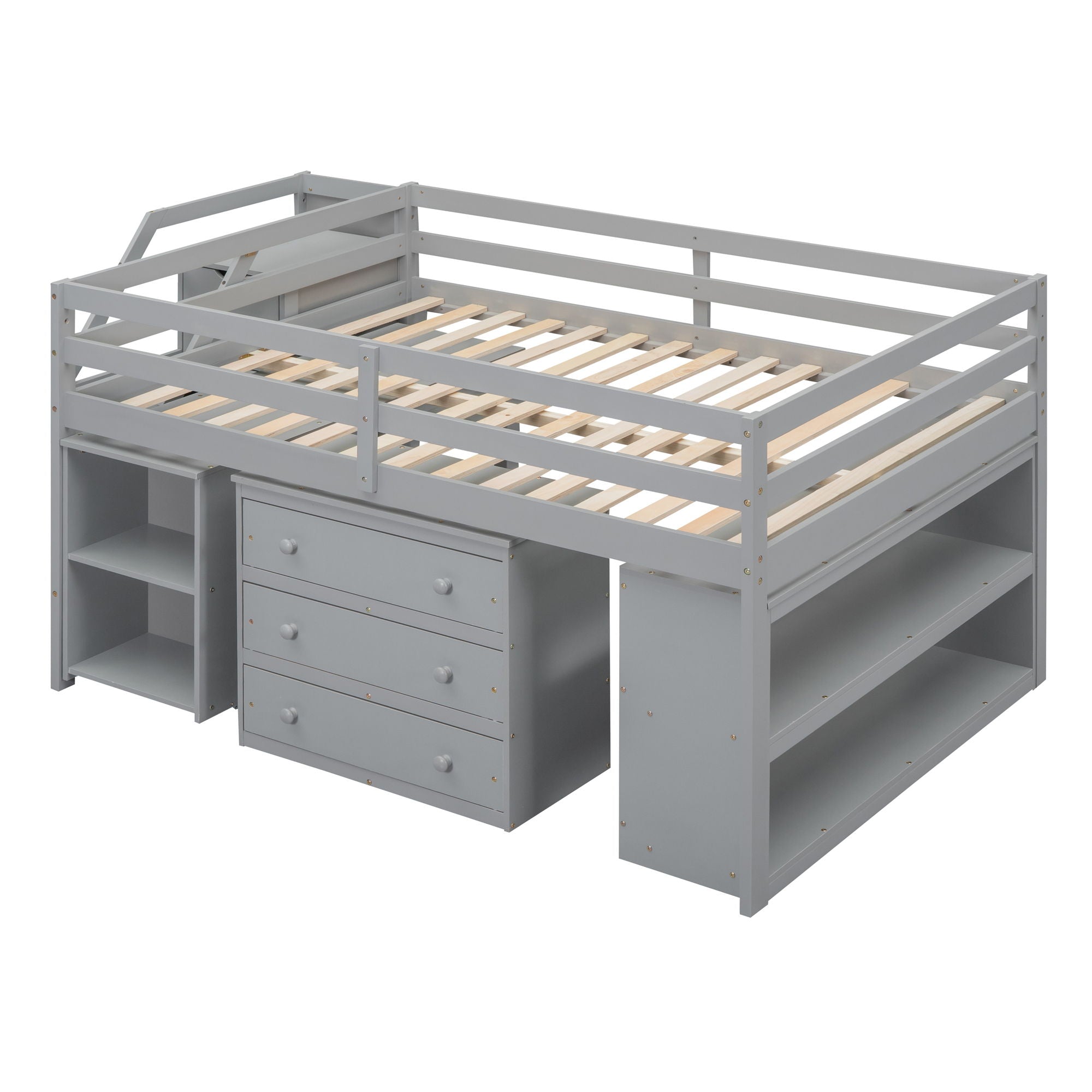 Loft Bed With Retractable Writing Desk And 3 Drawers With Storage Stairs And Shelves