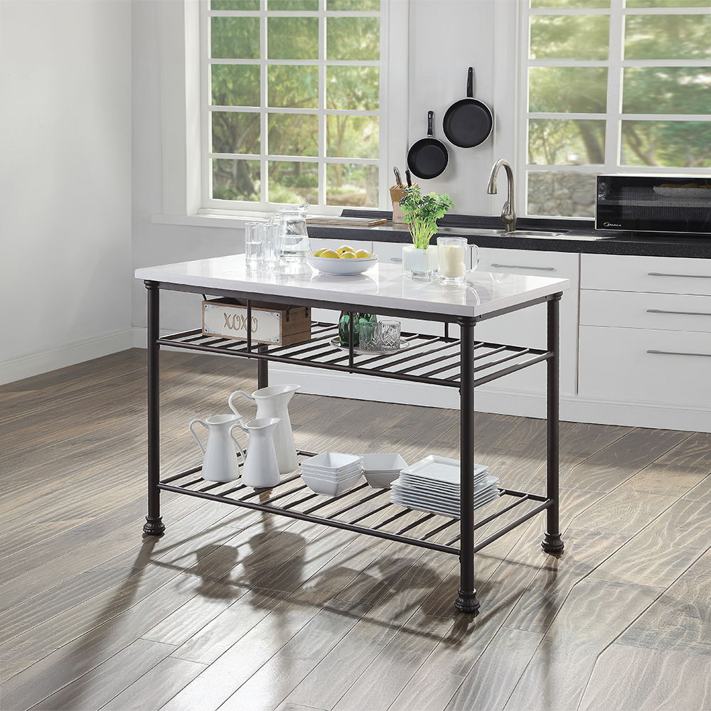 Freyja - Kitchen Island - White Cultured Marble Top & Gray