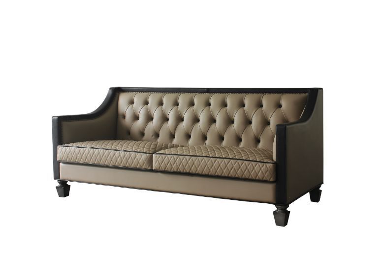 ACME House - Beatrice Sofa - Tan PU, Black PU & Charcoal Finish | Meri Furniture