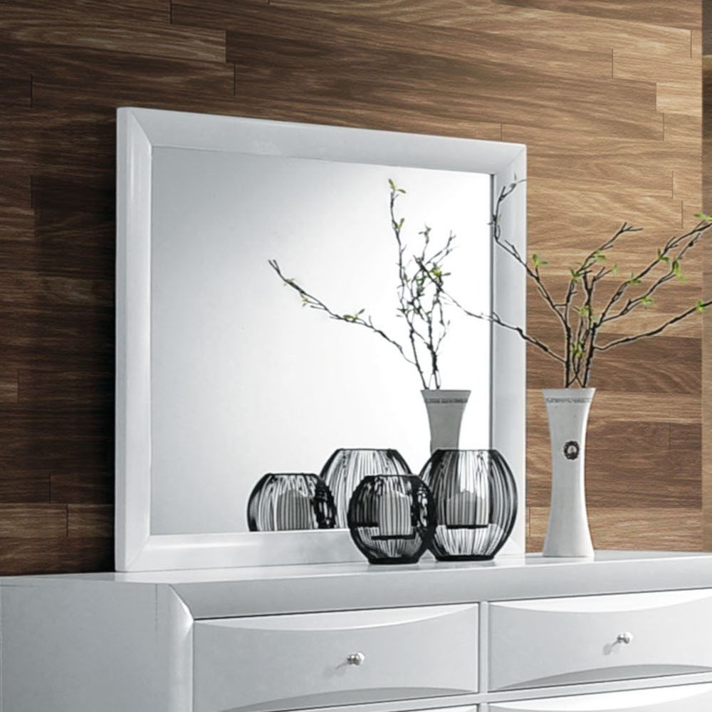 ACME The Ireland contemporary mirror is the perfect accent for your master bedroom. The Ireland collection features contemporary feel and the mirror helps to make small areas appear larger and more brightly lit. | Meri Furniture