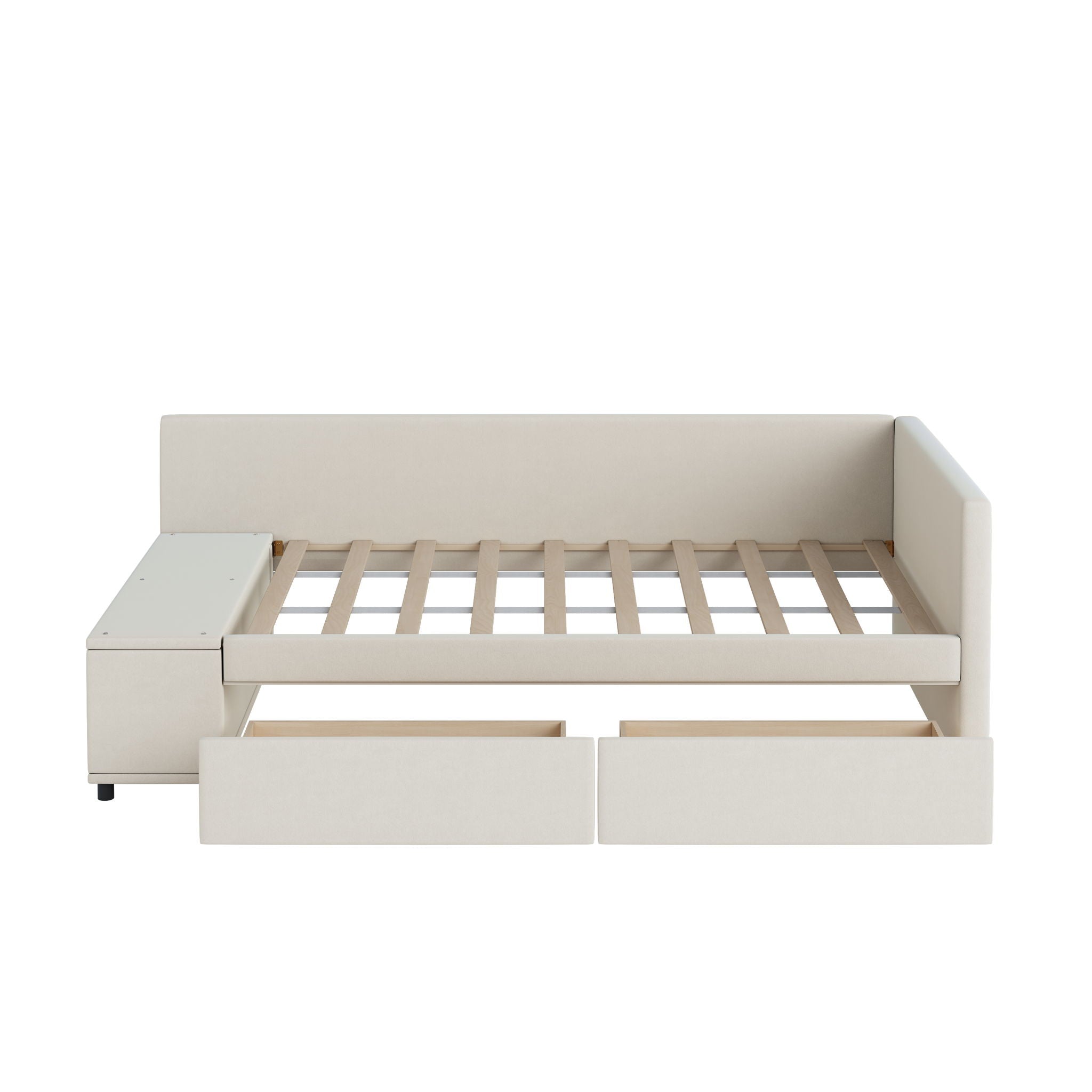 L Shaped Upholstered Platform Bed With Storage And Drawers