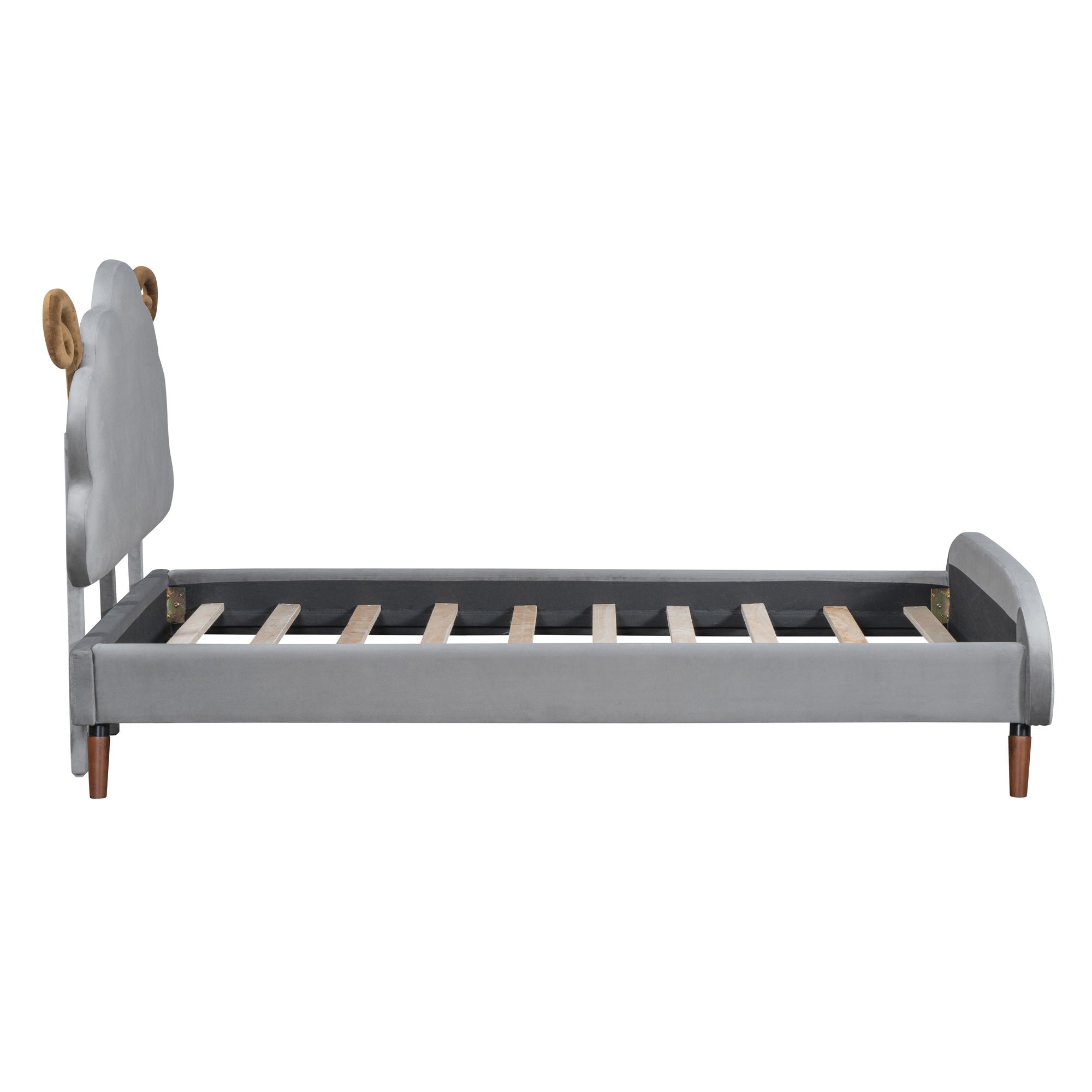 Upholstered Platform Bed With Sheep Shaped Headboard