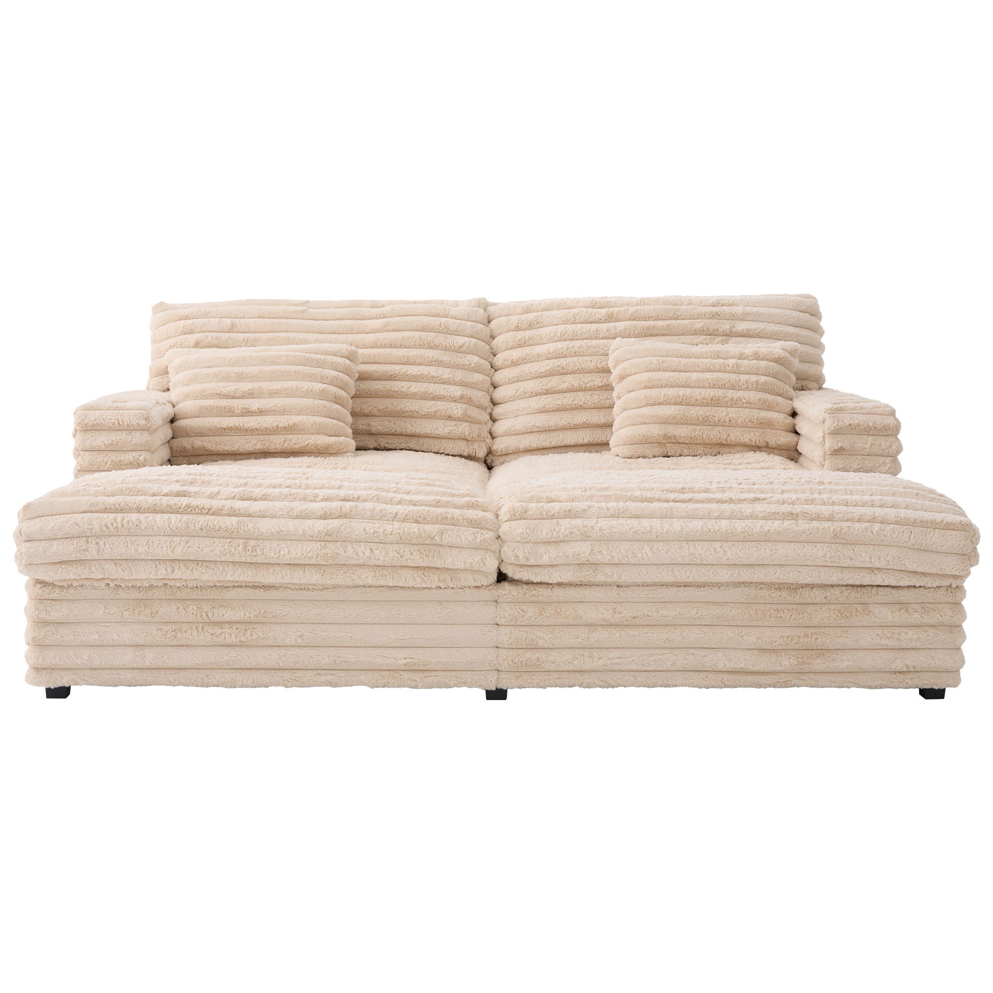 Plush Oversized Double Chaise Lounge Sofa Bed With USB Ports And Cup Holders