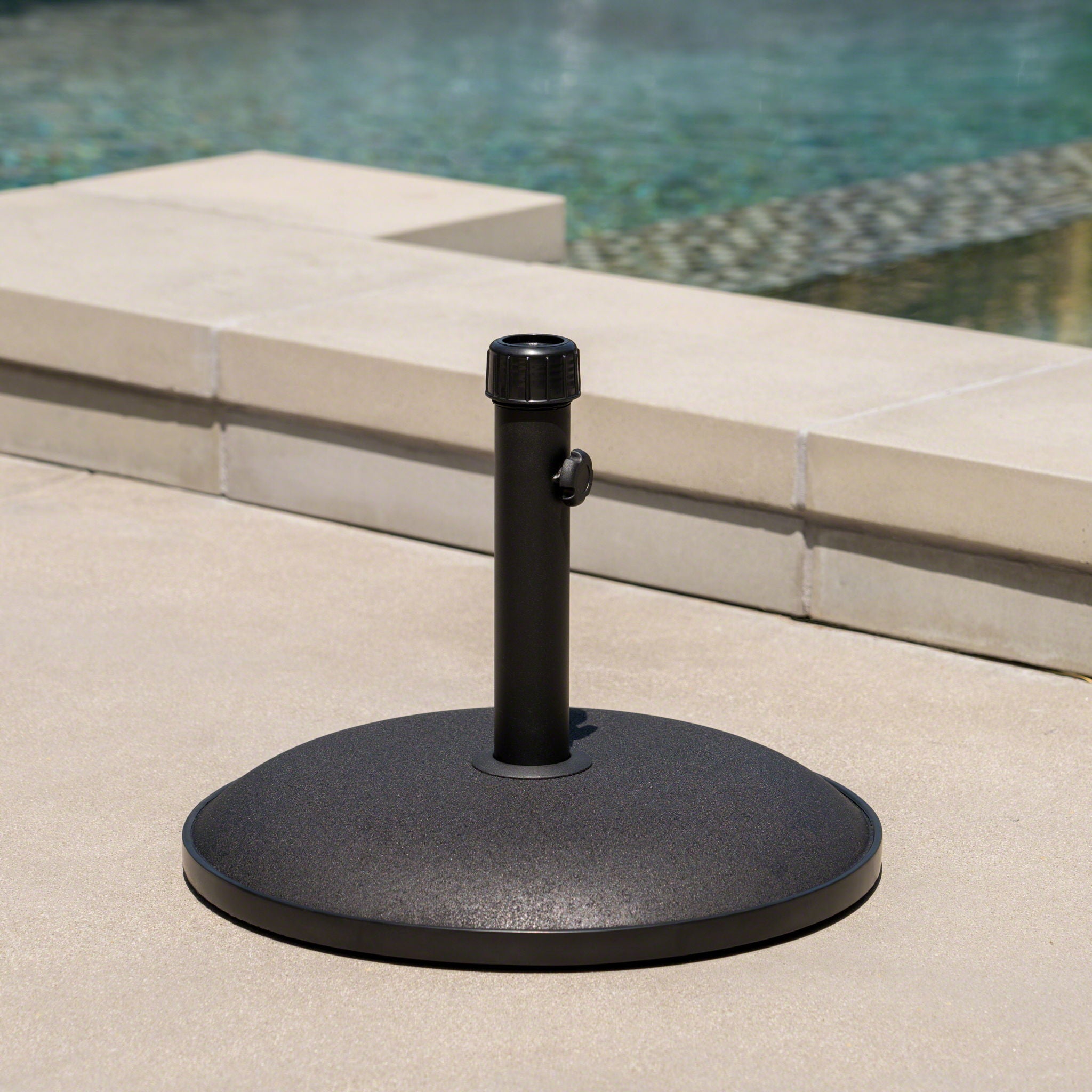 Stylish Concrete Umbrella Base With Iron Support Pole - Black