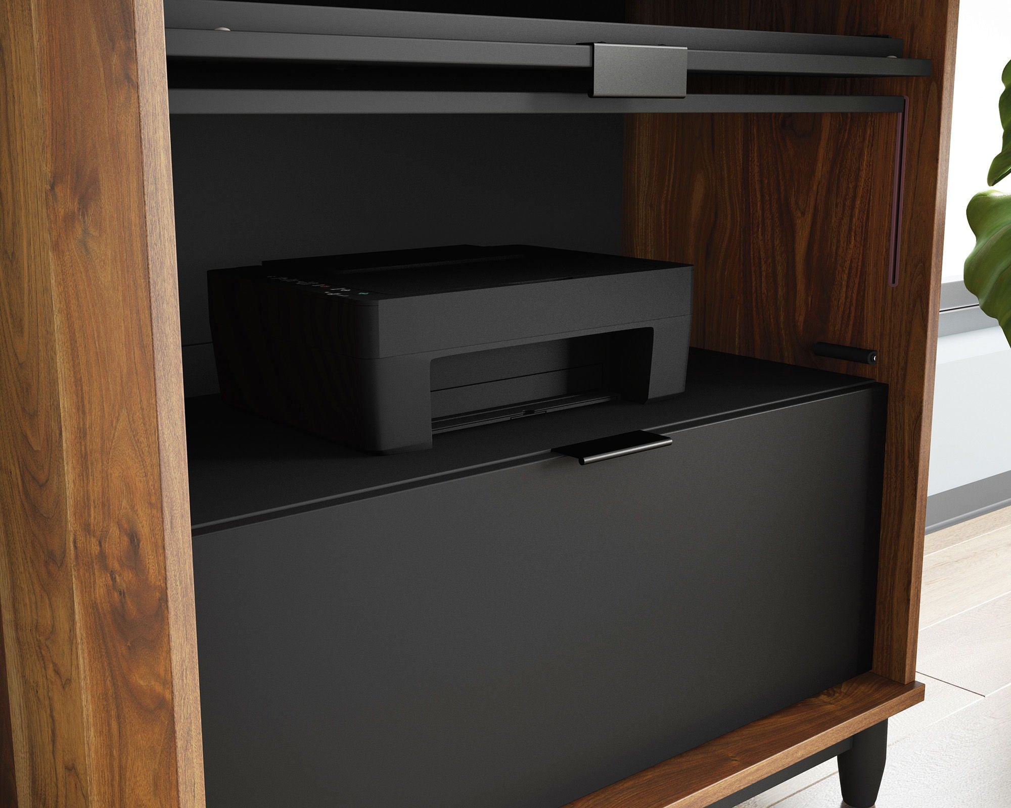Computer Cabinet with Storage in Grand Walnut