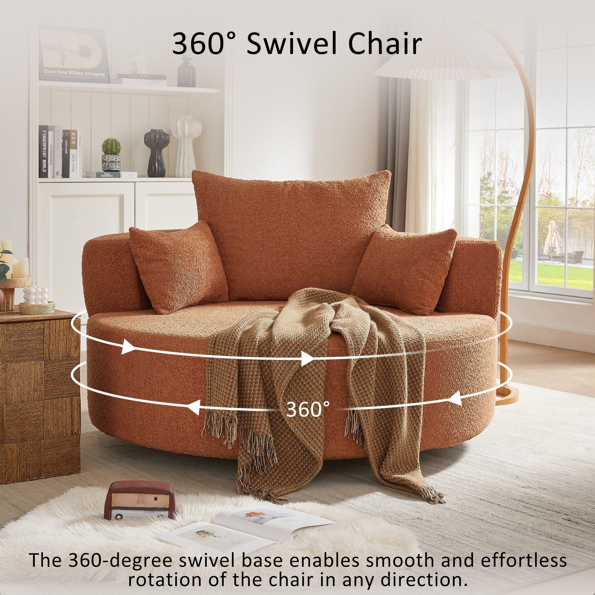 360° Swivel Accent Barrel Chair With 3 Removable Pillows For Living Room
