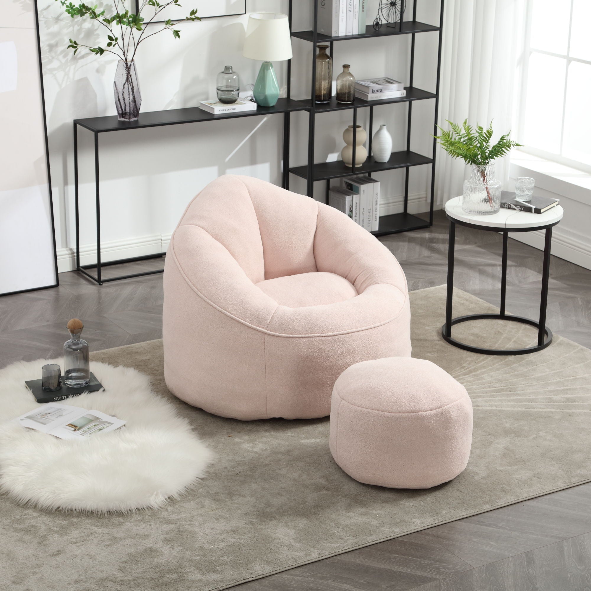 Bedding Bean Bag Sofa Chair High Pressure Foam With Footrest