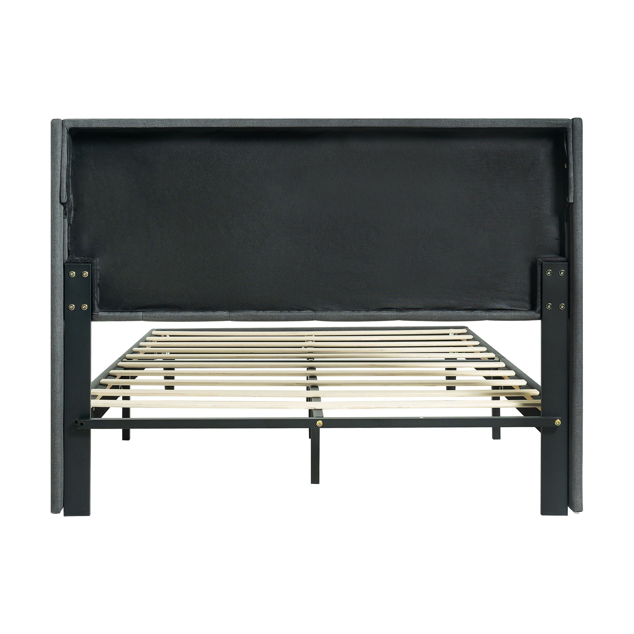 Queen Size Upholstered Platform Bed Frame With Button Tufted Linen Fabric Headboard - Dark Gray