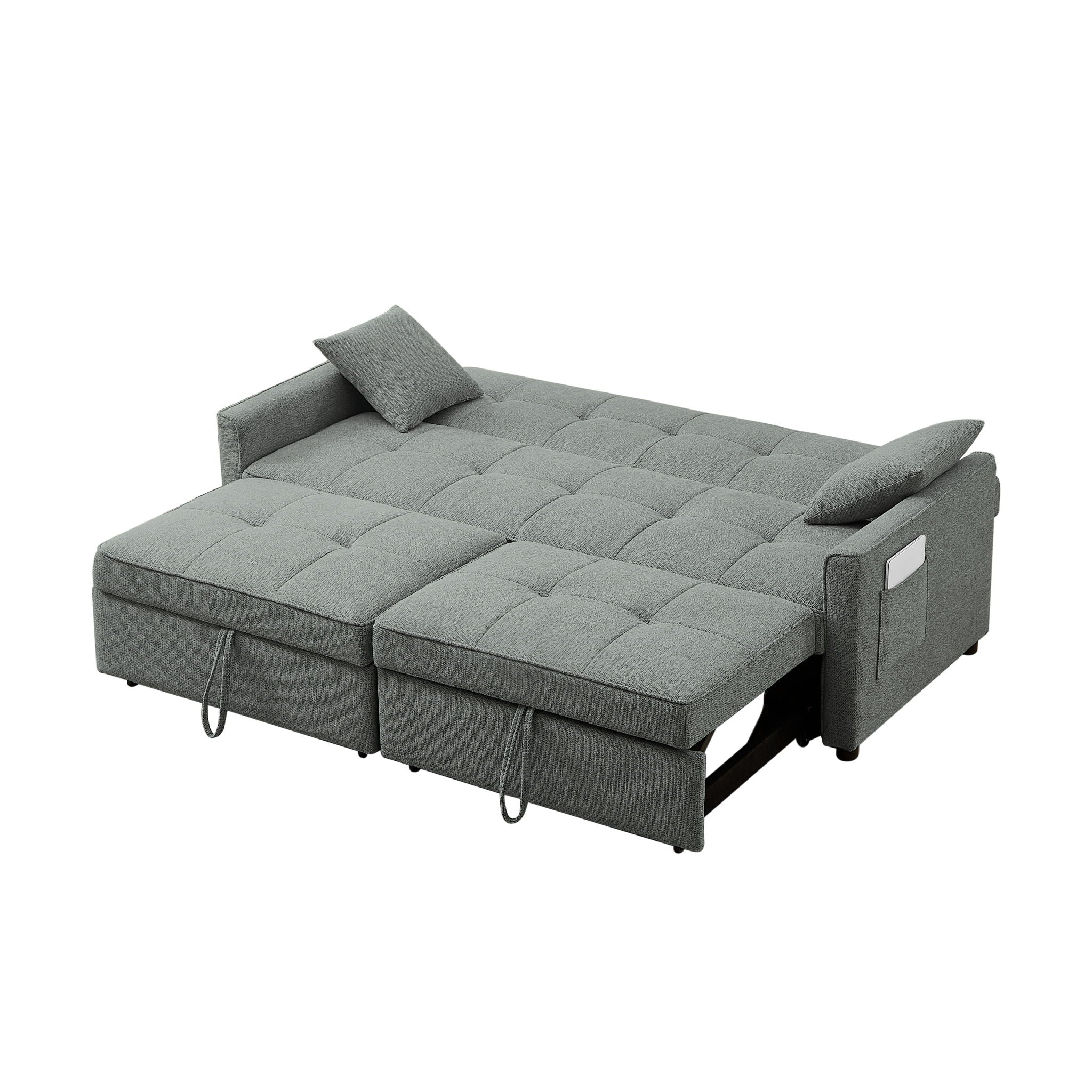 3 In 1 Convertible Sleeper Sofa Bed, Reclining Backrest, Pillows, Pockets