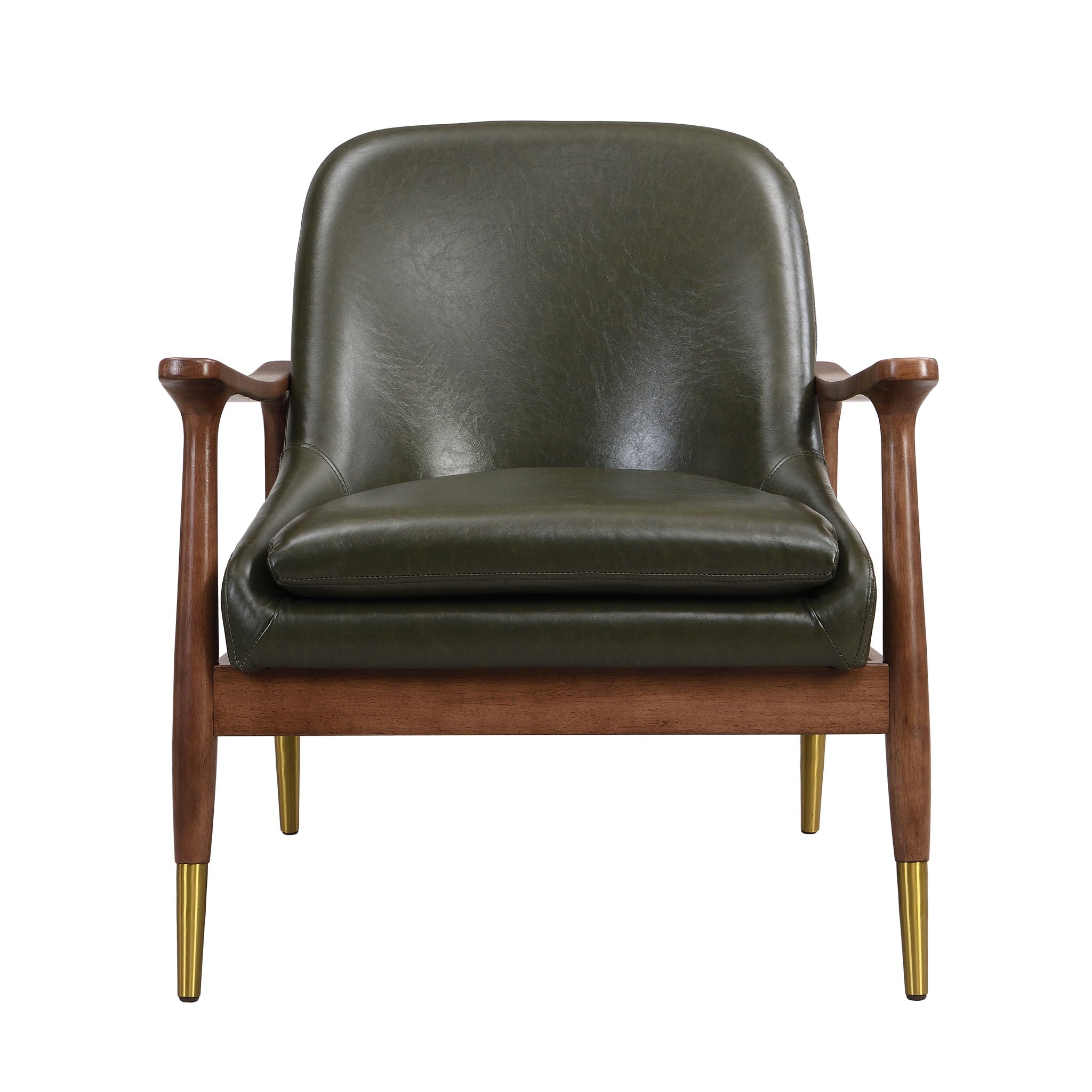 Mid - Century Accent Chair With Cushioned Seat, Brass Tipped Legs