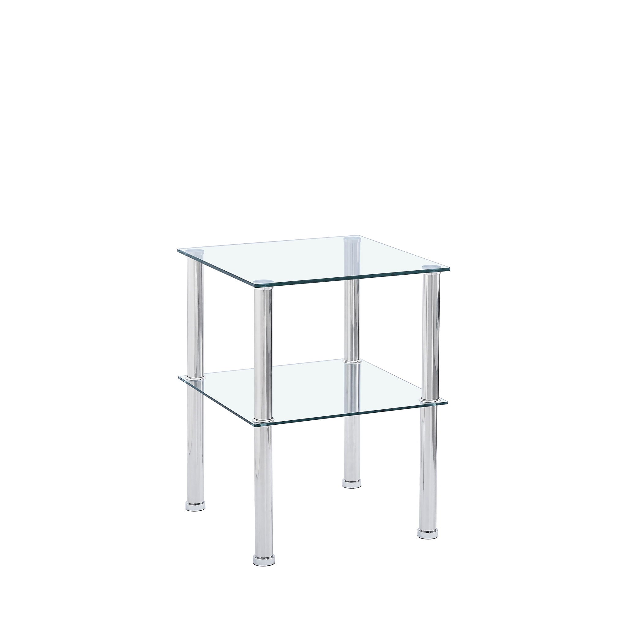 Modern 2 Piece Side Table With Storage Shelf, Tempered Glass, Space Saving Design - Clear