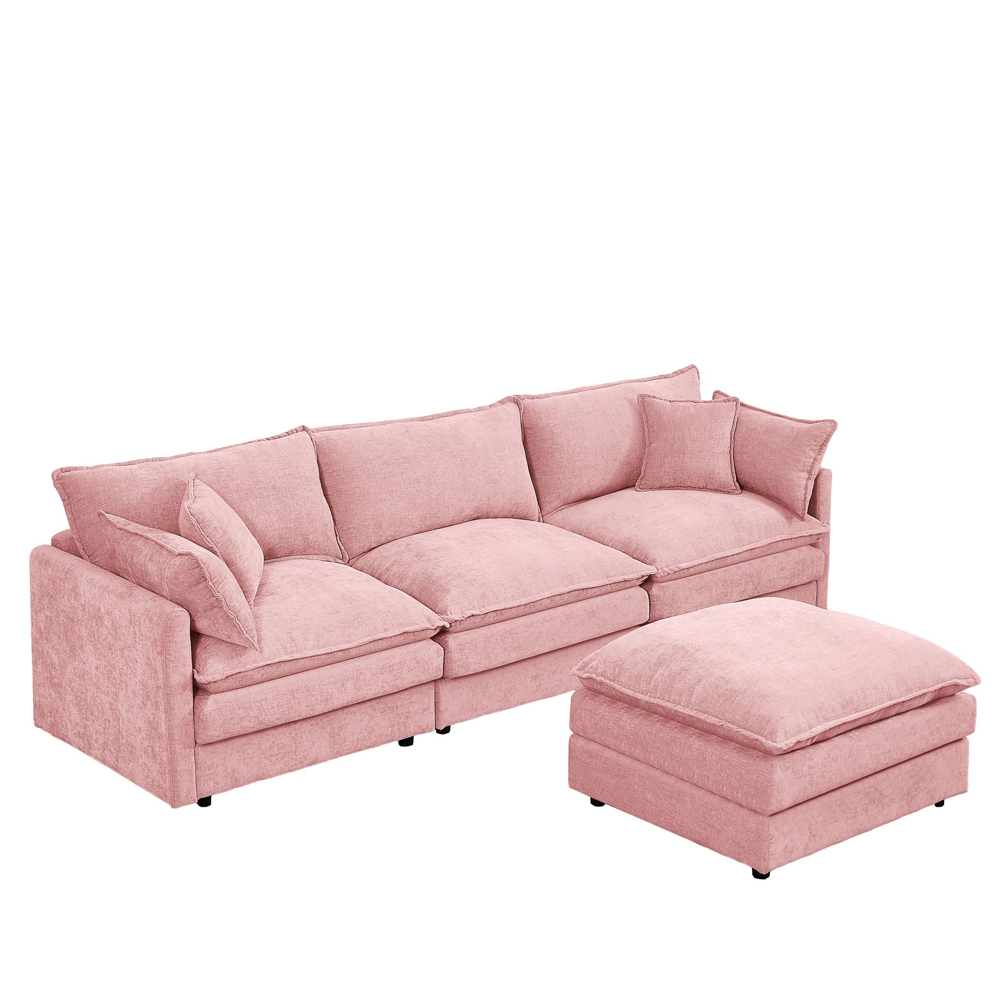 L Shaped Modular Sectional Sofa With Movable Ottoman, 3 Seater Comfortable Seating