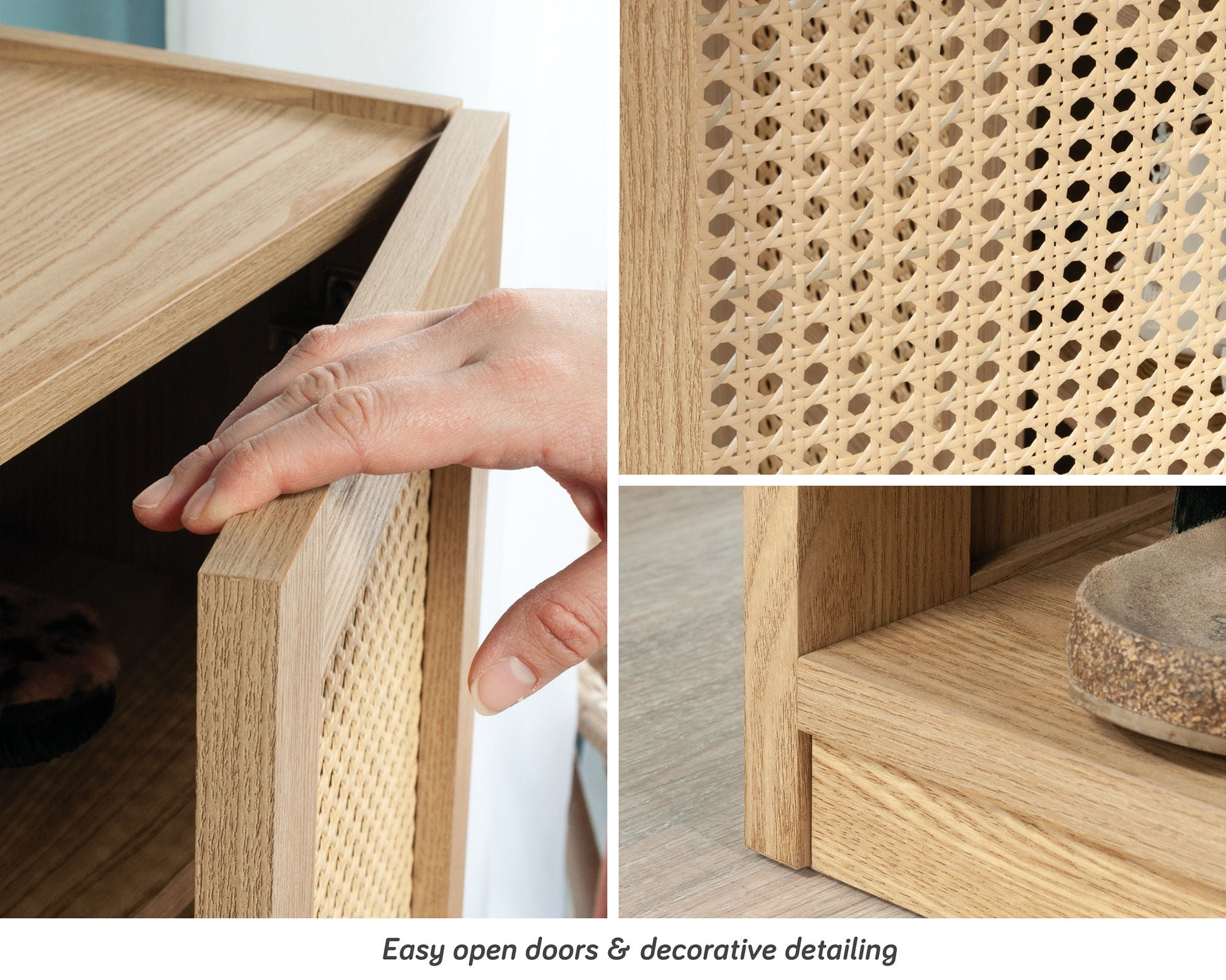 2-Door Rattan Shoe Cabinet in Harmony Ash